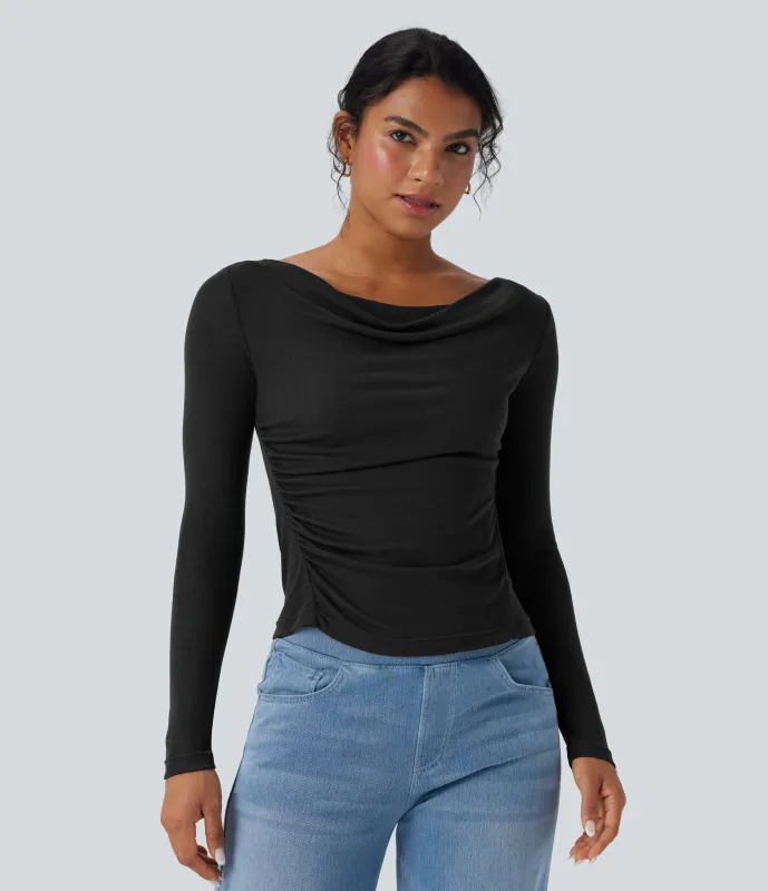 Halara Top casual fruncido de lana con cuello vuelto y manga larga - Black - XL made by Halara