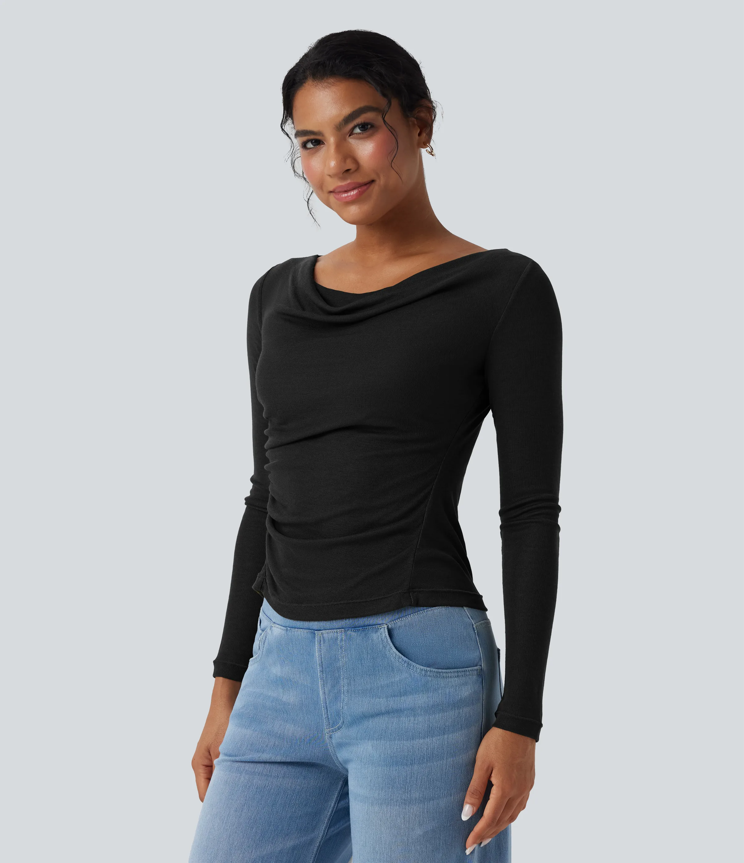 Halara Top casual fruncido de lana con cuello vuelto y manga larga - Black - XL sold by Halara product image thumbnail 4