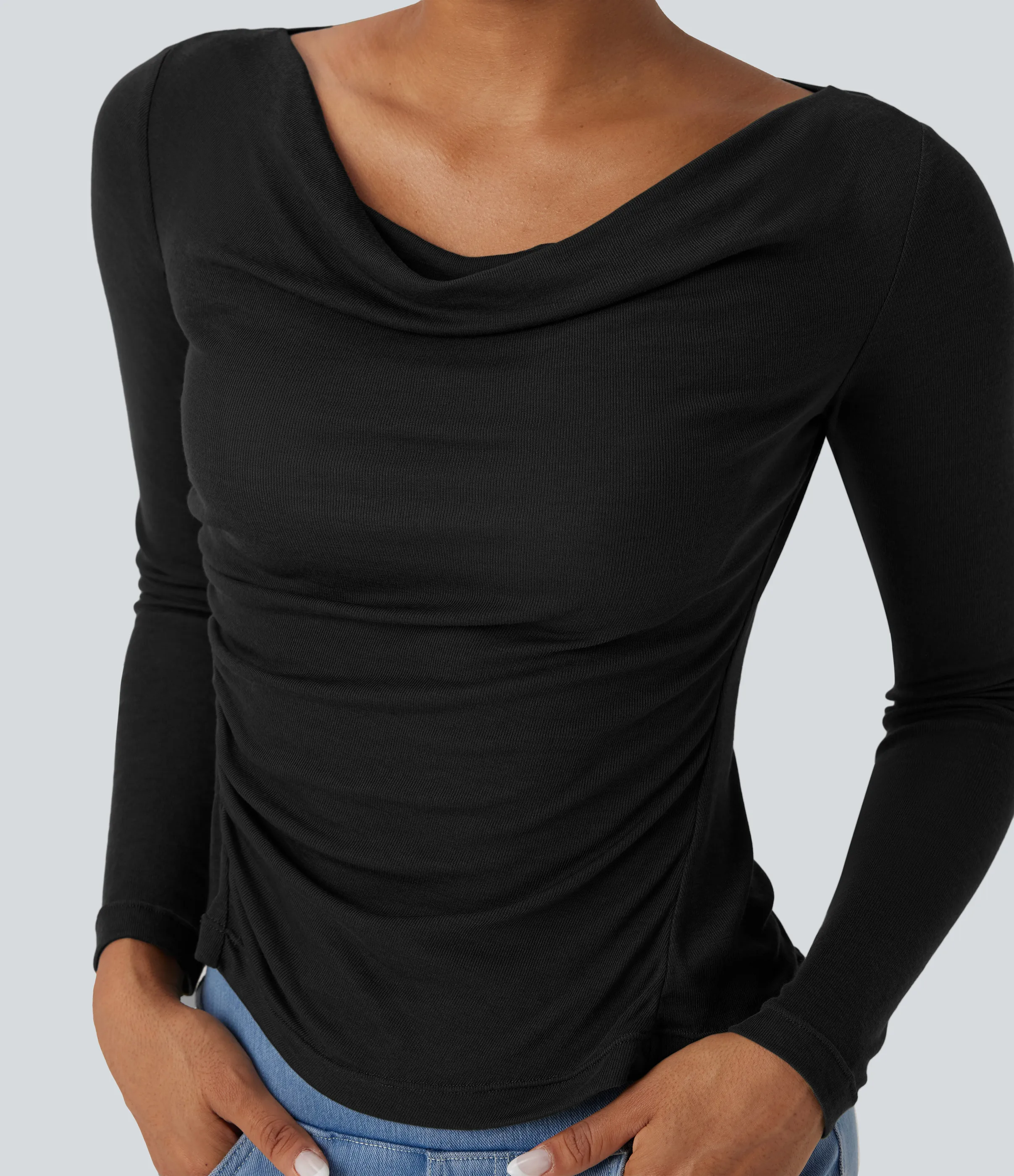 Halara Top casual fruncido de lana con cuello vuelto y manga larga - Black - XL sold by Halara product image thumbnail 5