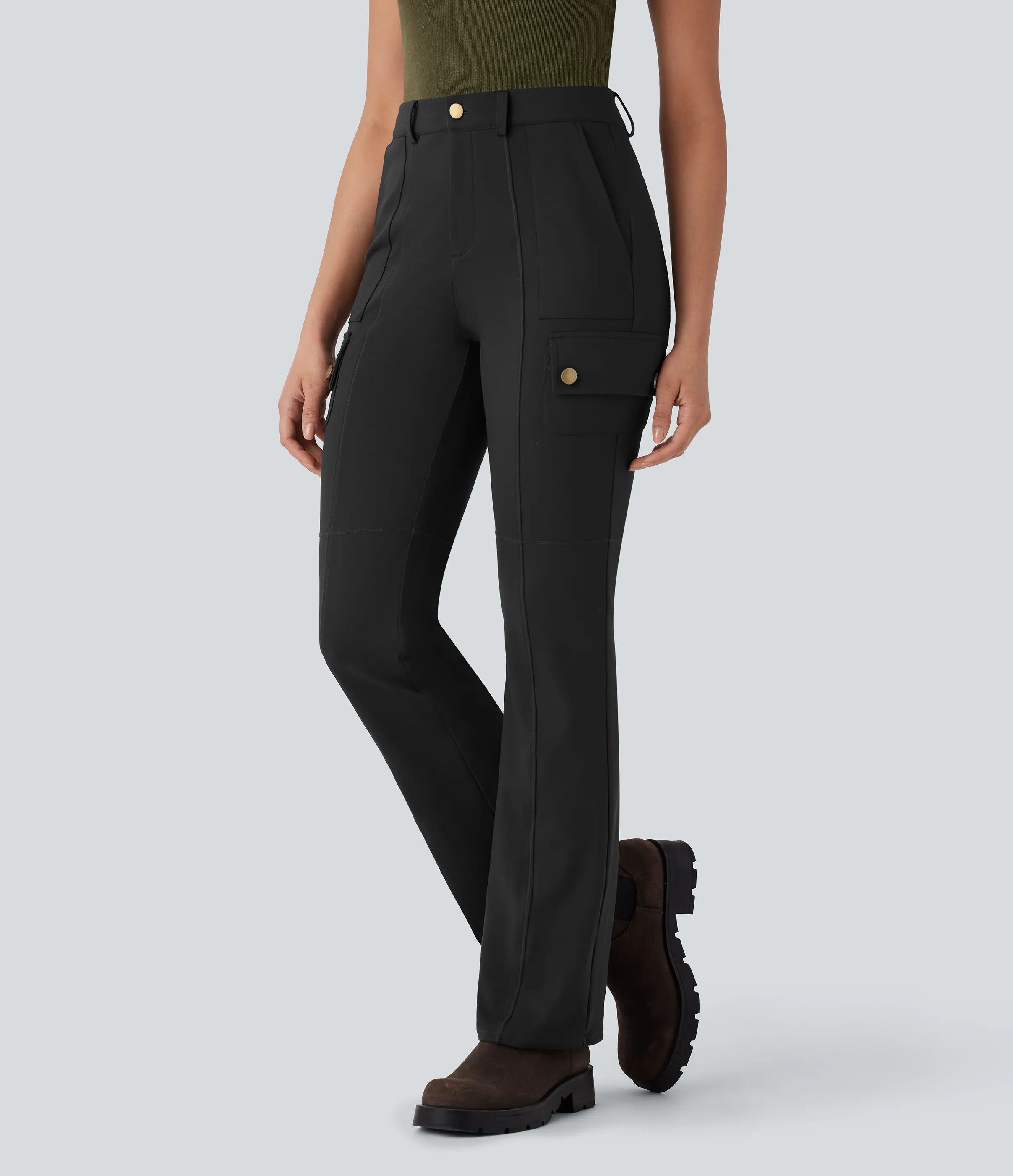 Halara Pantalón cargo bota senderismo múltiple bolsillo tiro medio - Black - S(petite) sold by Halara product image thumbnail 2