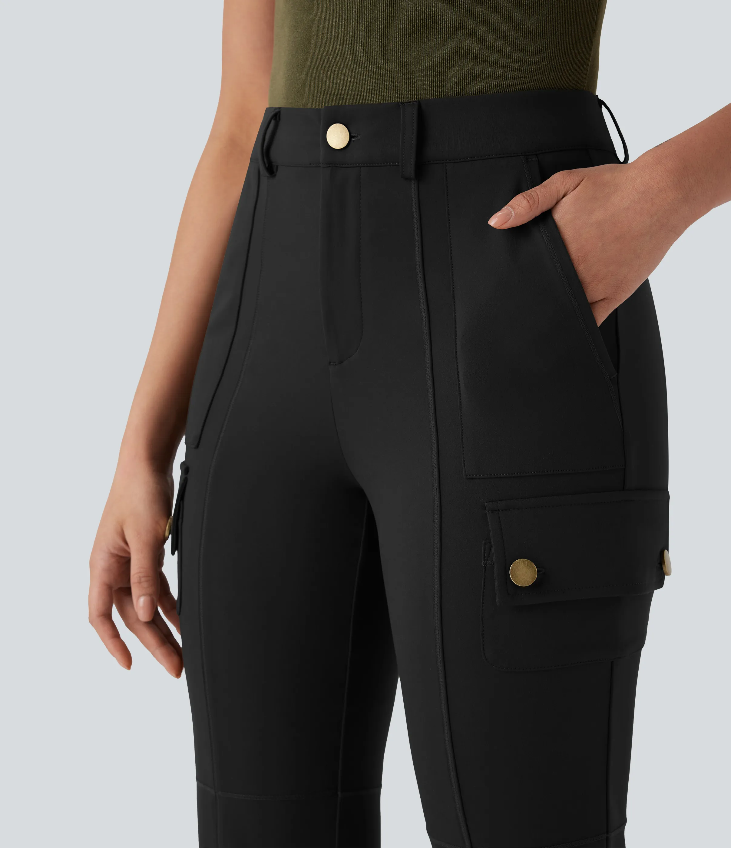 Halara Pantalón cargo bota senderismo múltiple bolsillo tiro medio - Black - S(petite) sold by Halara product image thumbnail 5