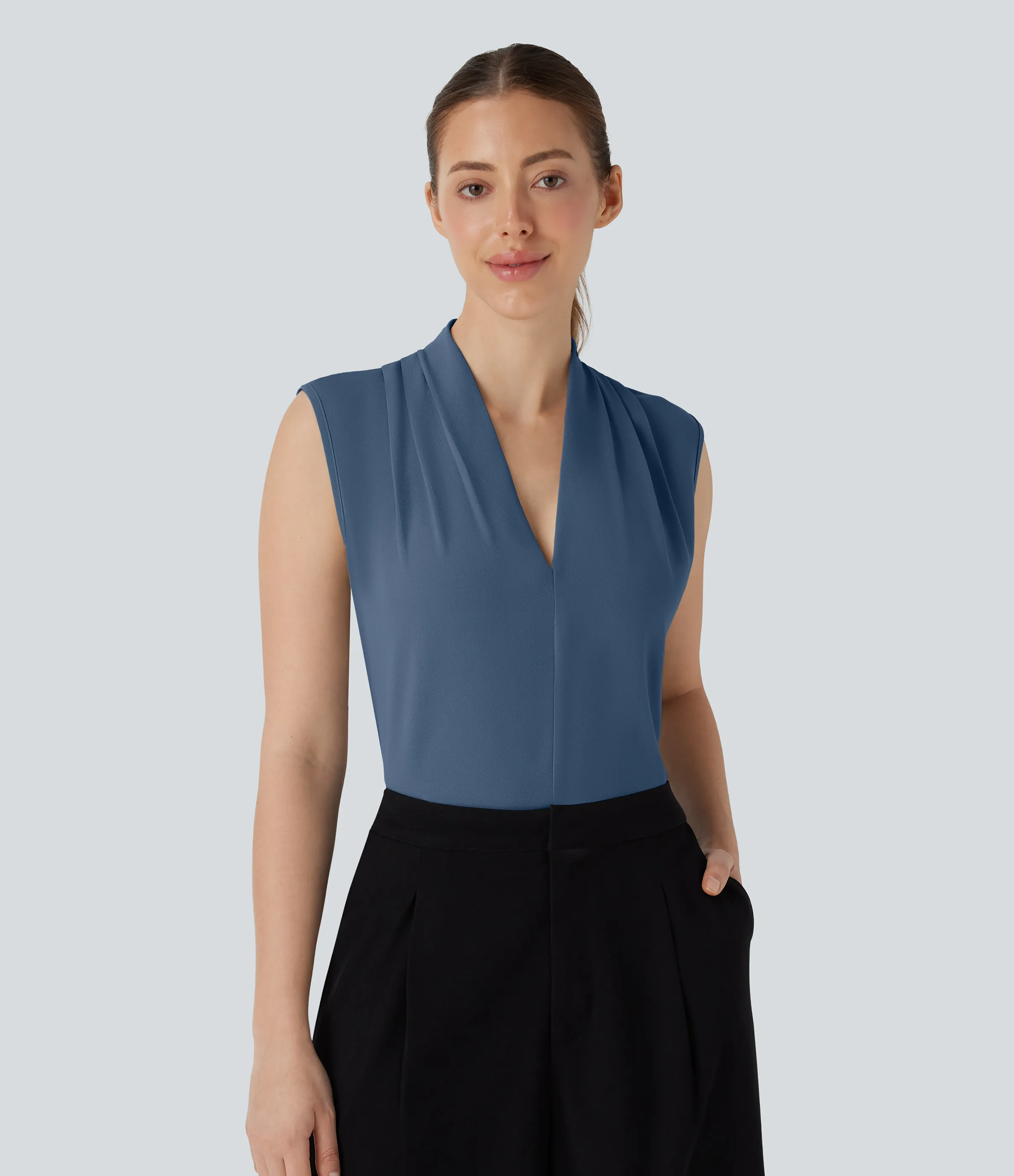 Halara Blusa oficina sin mangas cuello V - Starry Blue - M sold by Halara product image thumbnail 2