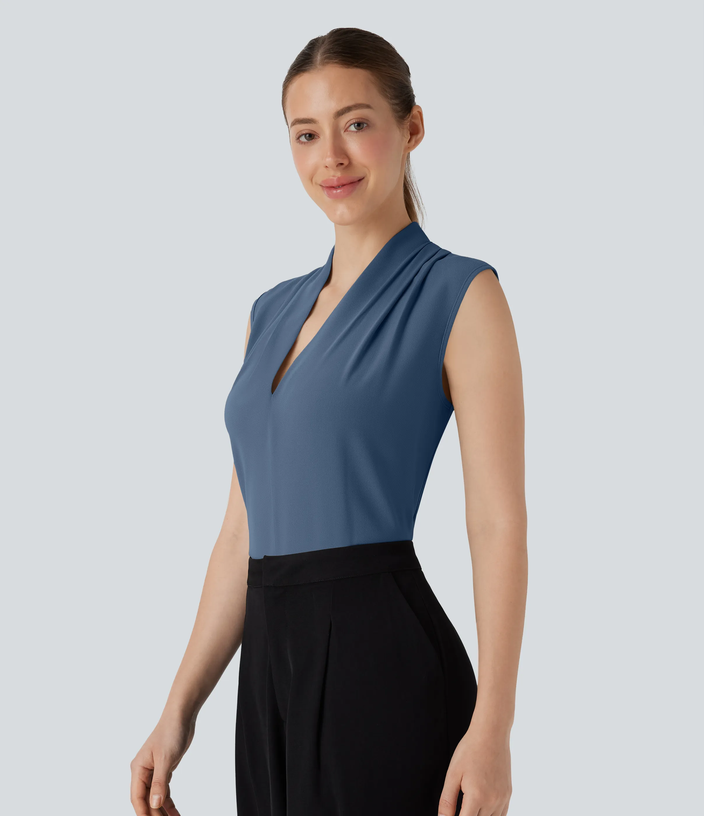 Halara Blusa oficina sin mangas cuello V - Starry Blue - M sold by Halara product image thumbnail 4