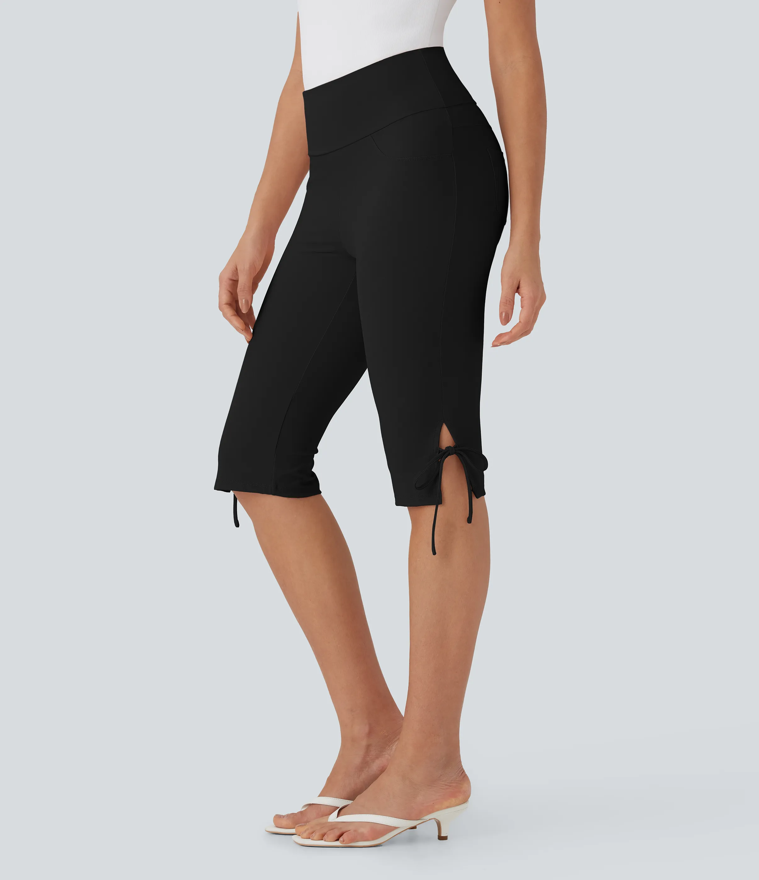 Halara Pantalones capri casuales de tiro medio con cordones y bolsillos traseros - Black - XL(regular) sold by Halara product image thumbnail 4