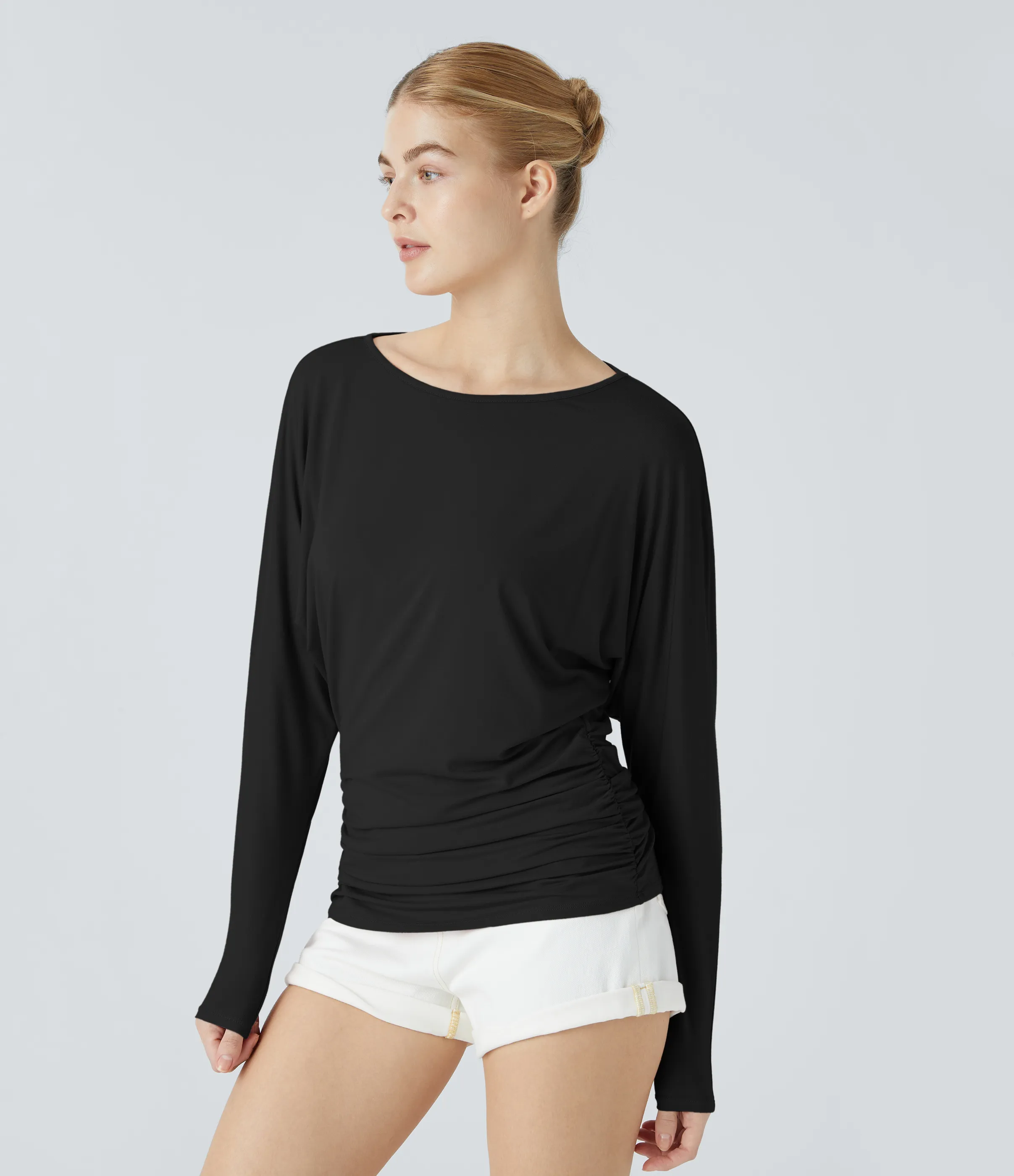 Halara Top fruncido manga larga cuello barco - Black - L sold by Halara product image thumbnail 4