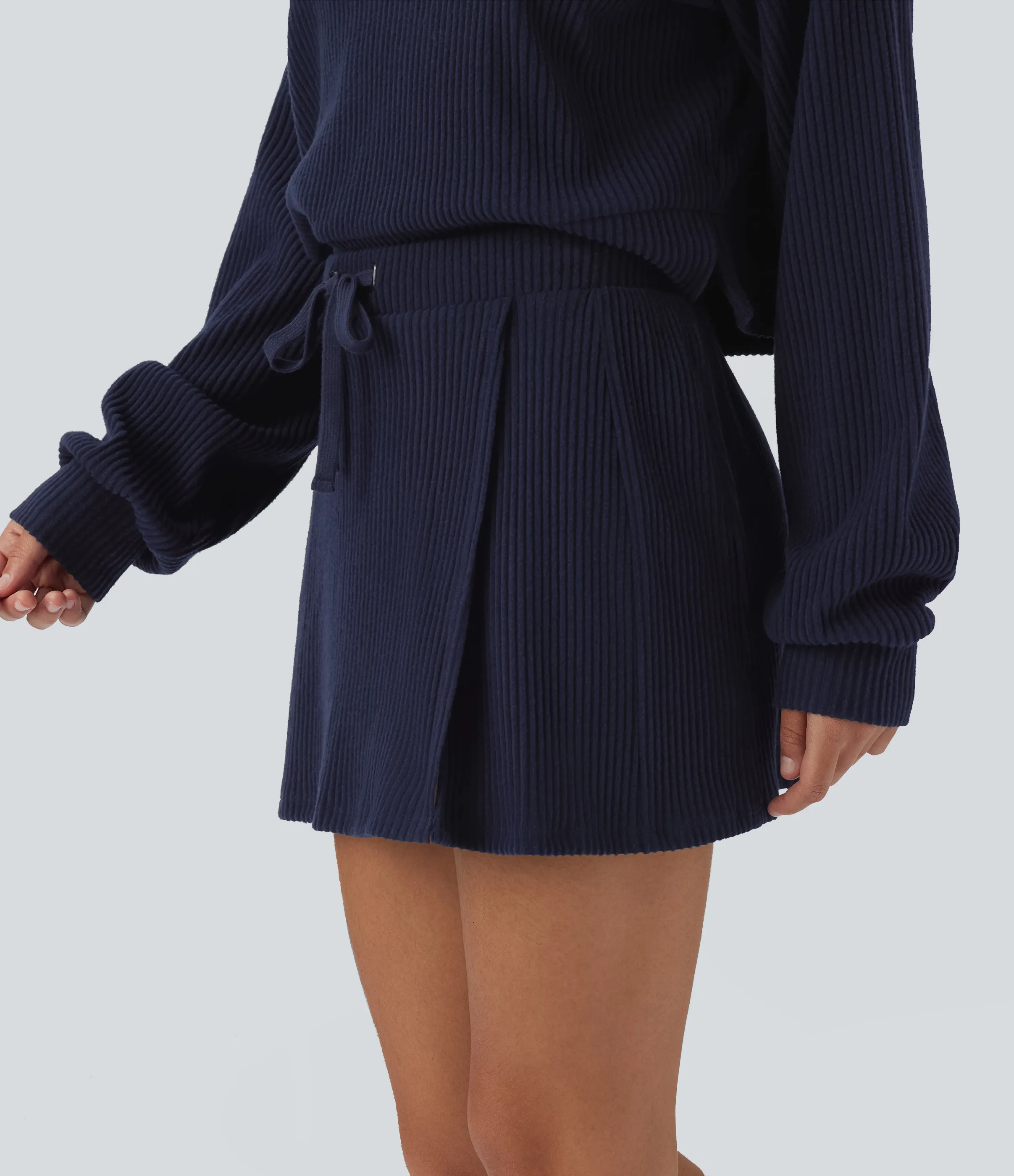 Halara Minifalda 2 en 1 acanalado tiro medio cordón ajustable bolsillo trasero dividido - Maritime Blue - S(regular) sold by Halara product image thumbnail 3