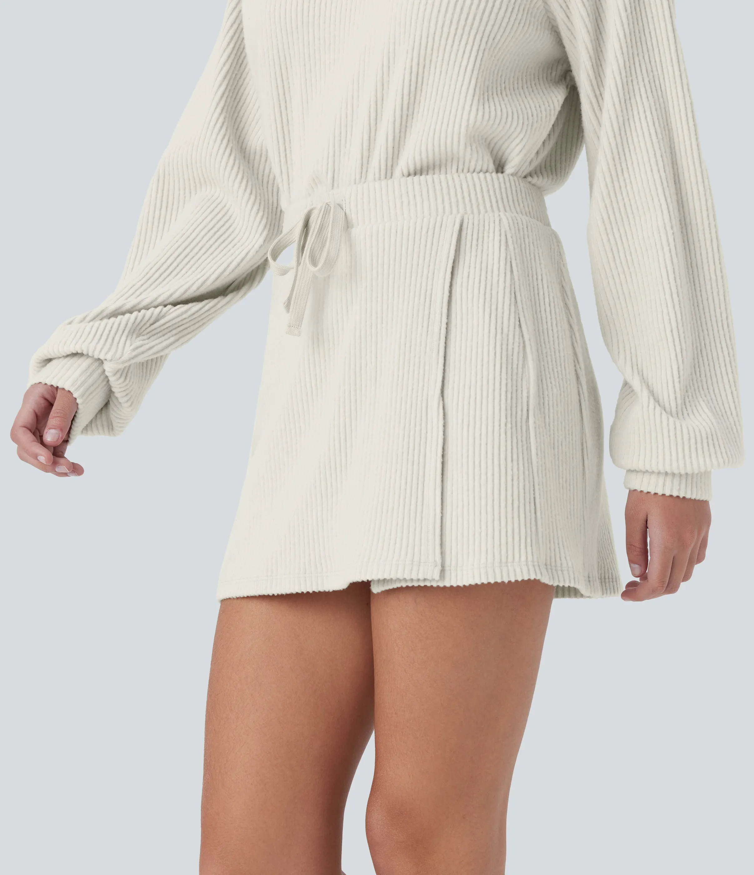 Halara Minifalda 2 en 1 acanalado tiro medio cordón ajustable bolsillo trasero dividido - White Onyx - L(regular) sold by Halara product image thumbnail 4