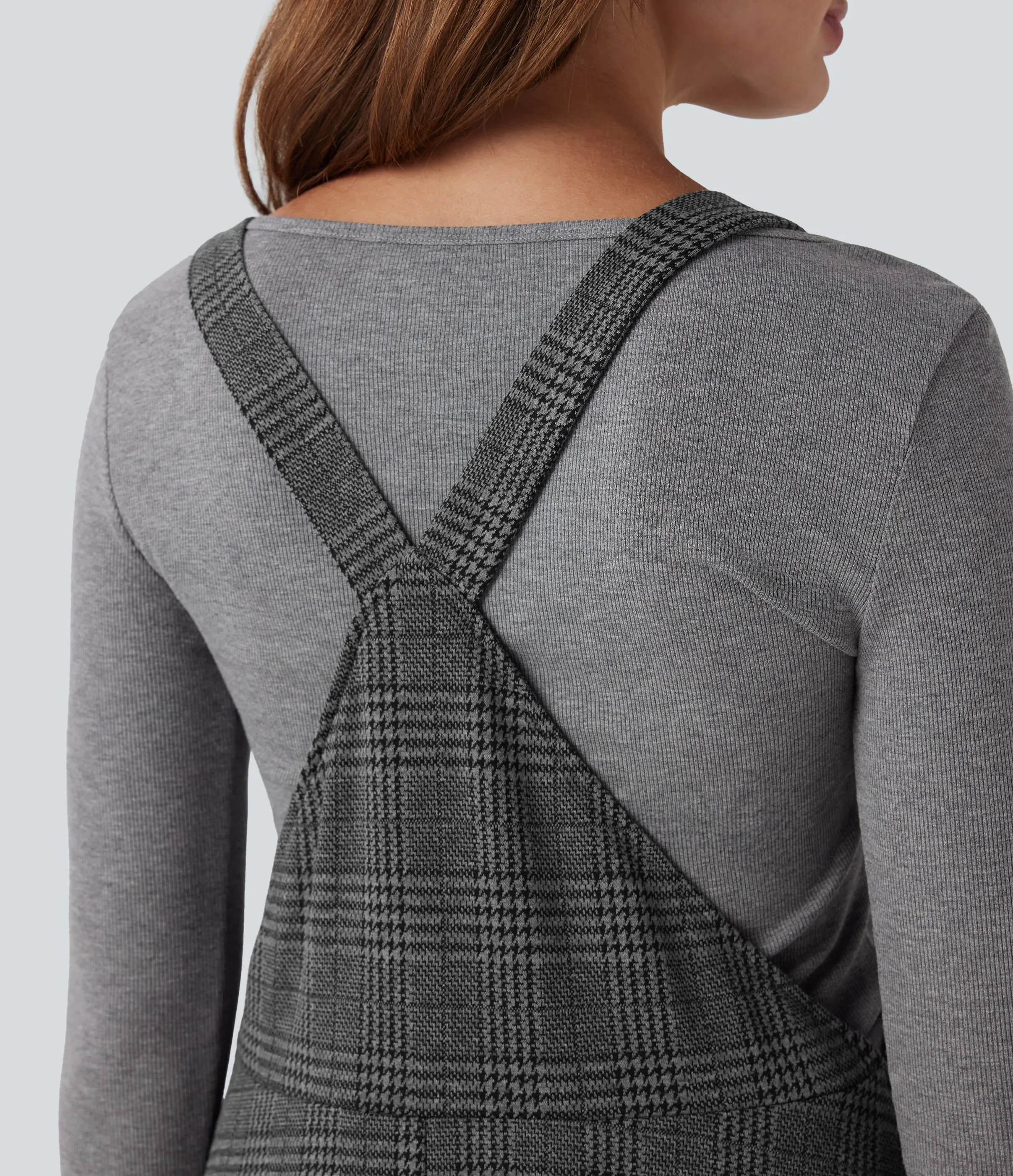 Halara Vestido midi de oficina con bolsillos y estampado de pata de gallo - Charcoal Black Houndstooth Plaid - L sold by Halara product image thumbnail 5