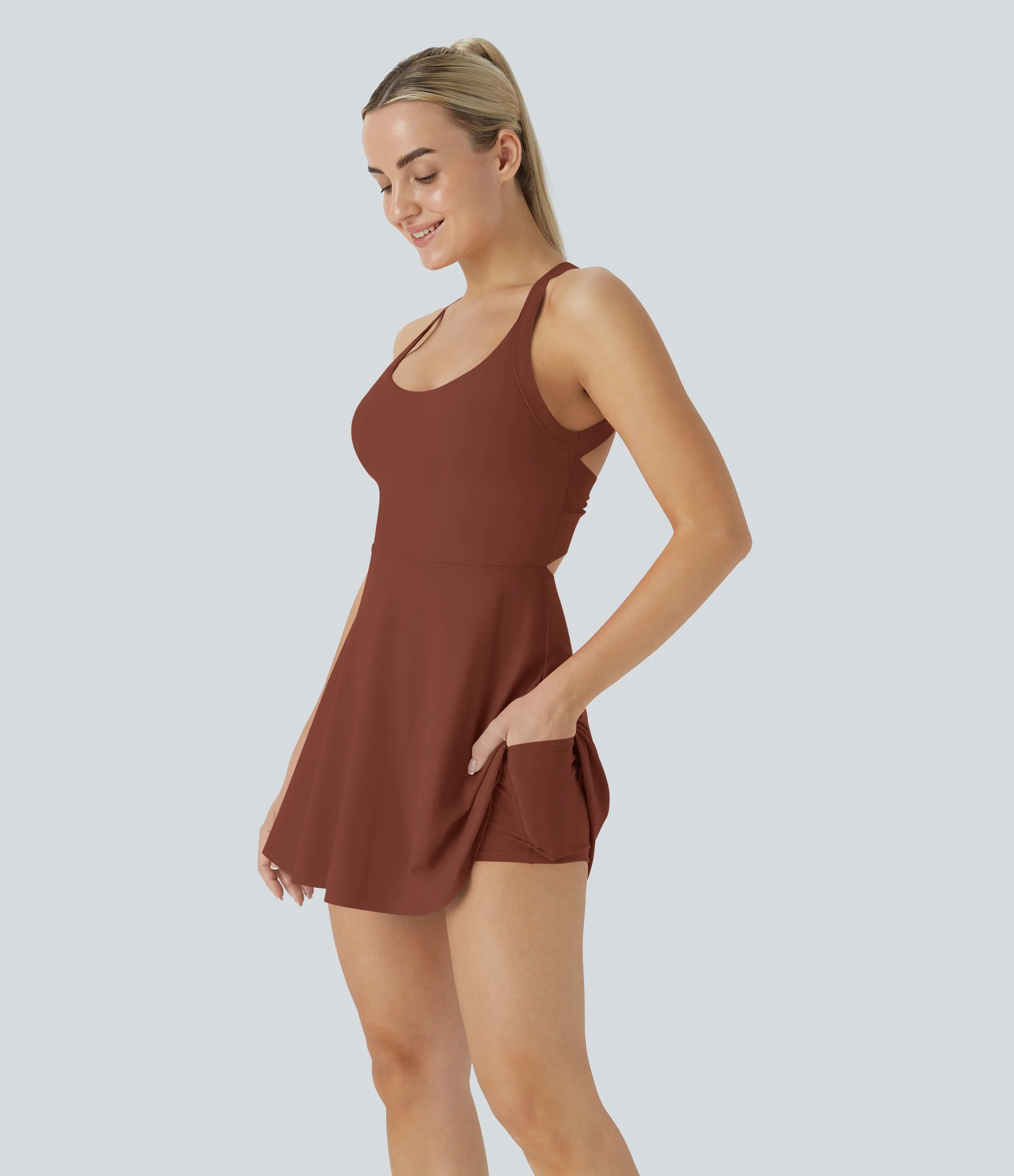 Halara Vestido Softlyzero™ Airy deportivo activo baile tacto fresco sin espalda retorcido - Edición Easy Peezy - Sequoia - S sold by Halara product image thumbnail 2
