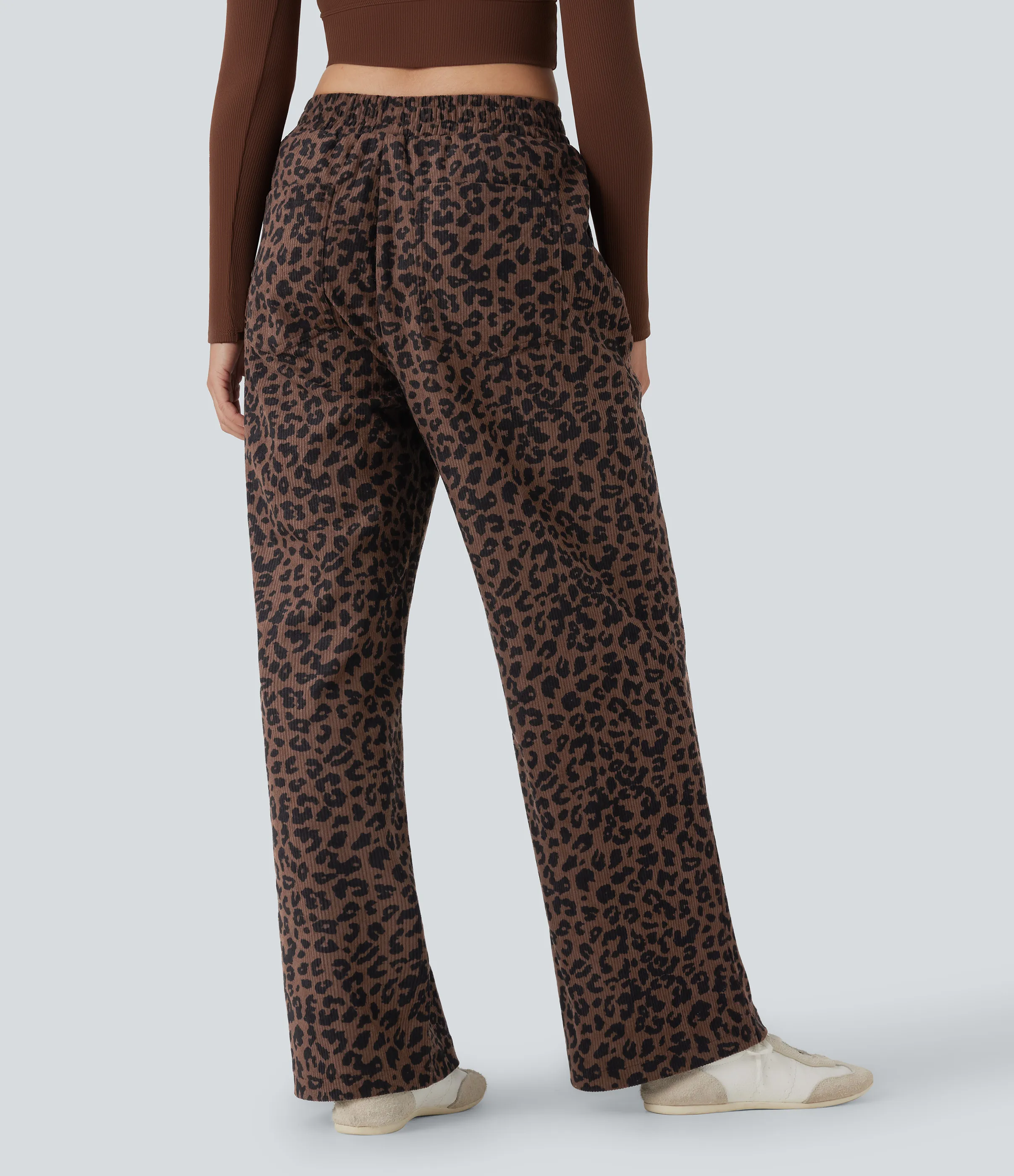 Halara Pantalones holgados casuales de pana con estampado de leopardo y tiro alto con bolsillos - Black Coffee Leopard Print - L(tall) sold by Halara product image thumbnail 3