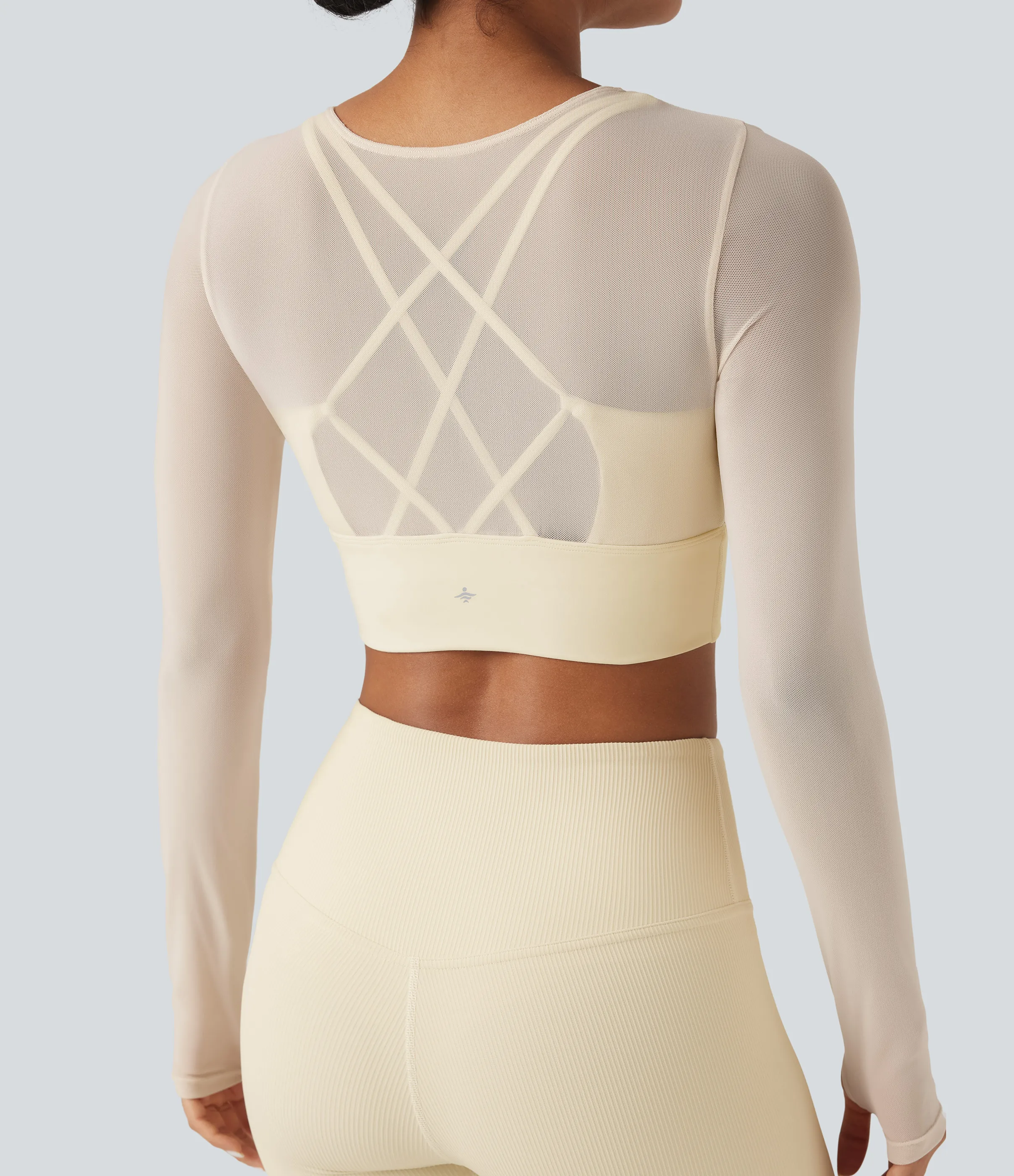 Halara Top deportivo de yoga 2 en 1 de manga larga con abertura para el pulgar y malla en contraste - Pearled Ivory - XL sold by Halara product image thumbnail 5