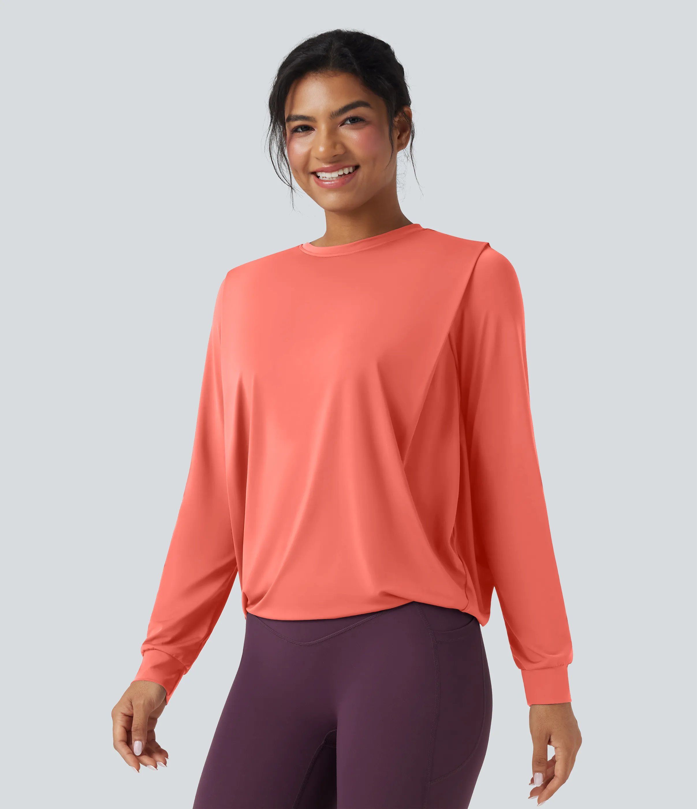 Halara Top deportivo de yoga fruncido de manga larga con cuello redondo - UPF50+ - Fusion Coral - M sold by Halara product image thumbnail 4