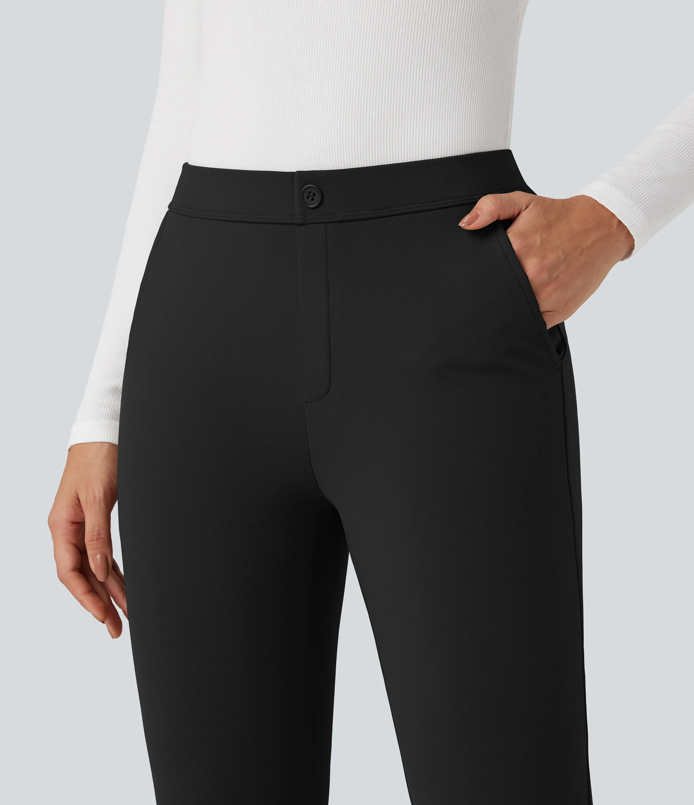 Halara Pantalones de oficina SoftlyZero™ afelpado térmico de tiro alto de 7/8 con abertura y bolsillos - Black - L(regular) sold by Halara product image thumbnail 5