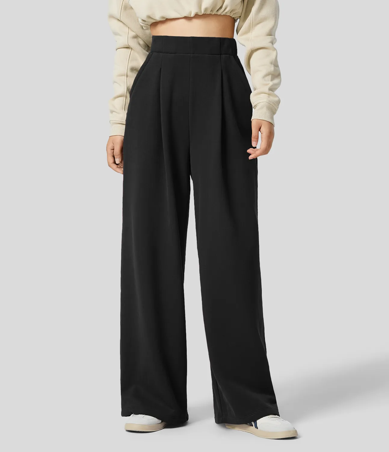 Halara Pantalón polar tiro alto bolsillo lateral pierna ancha - Black - XS(regular) sold by Halara product image thumbnail 4