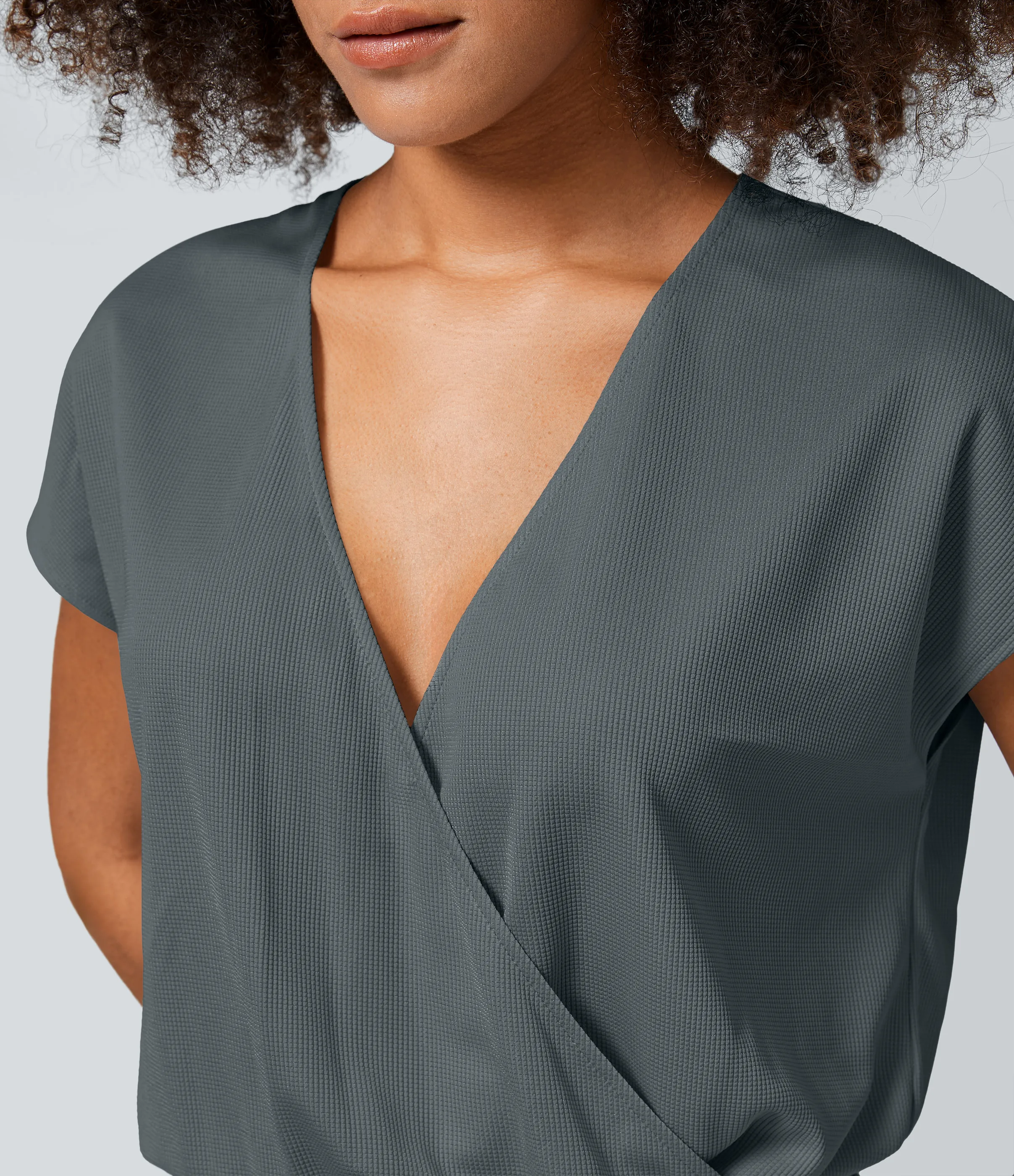 Halara Mono cuello V manga corta bolsillo lateral plisado pierna ancha - Hurricane Grey - XS(tall) sold by Halara product image thumbnail 5