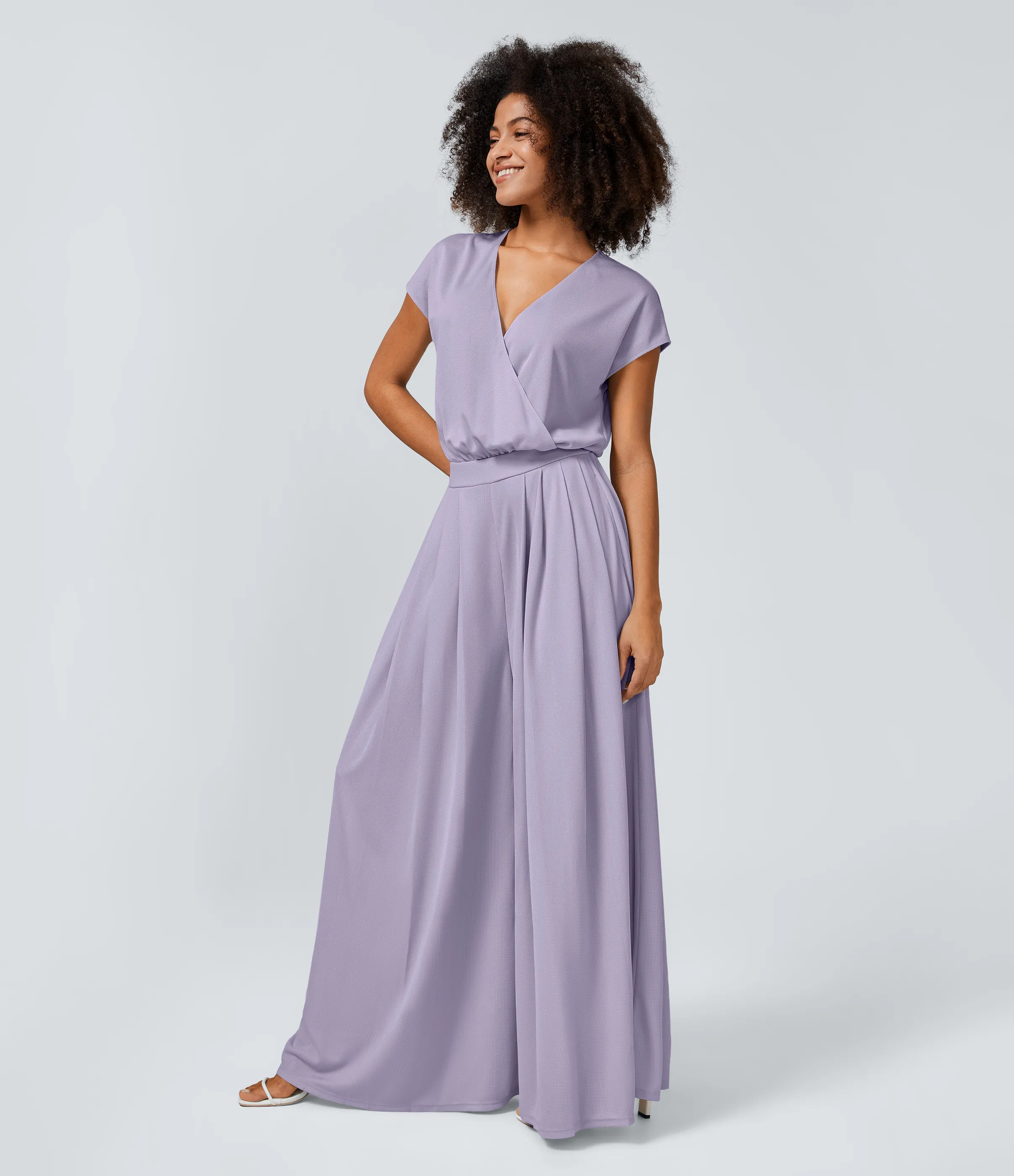 Halara Mono cuello V manga corta bolsillo lateral plisado pierna ancha - Mashed Taro purple - XS(tall) sold by Halara product image thumbnail 4