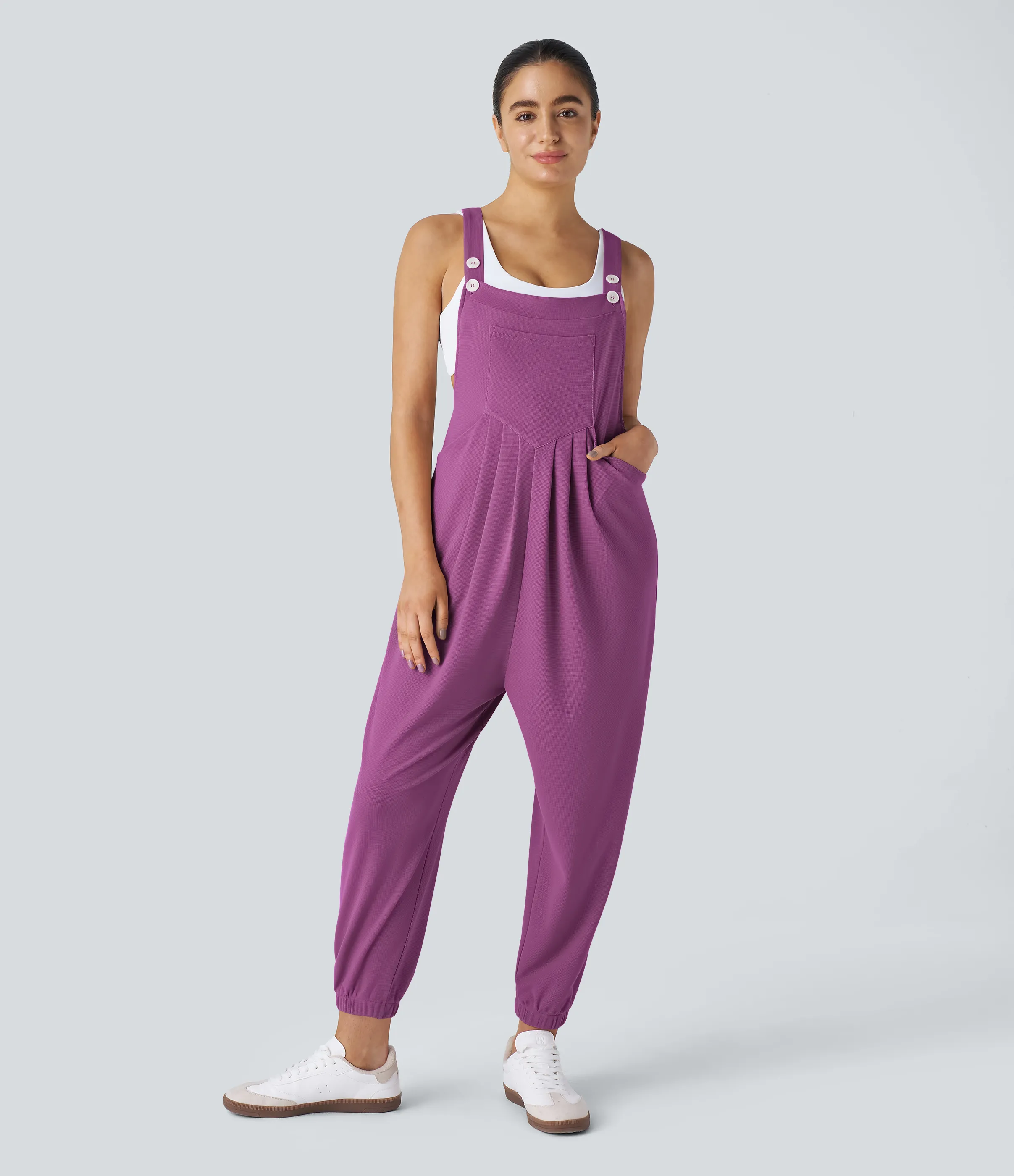 Halara Overol jogger botón correa ajustable bolsillo múltiple gofre plisado - Meadow Mauve - S(regular) sold by Halara product image thumbnail 2