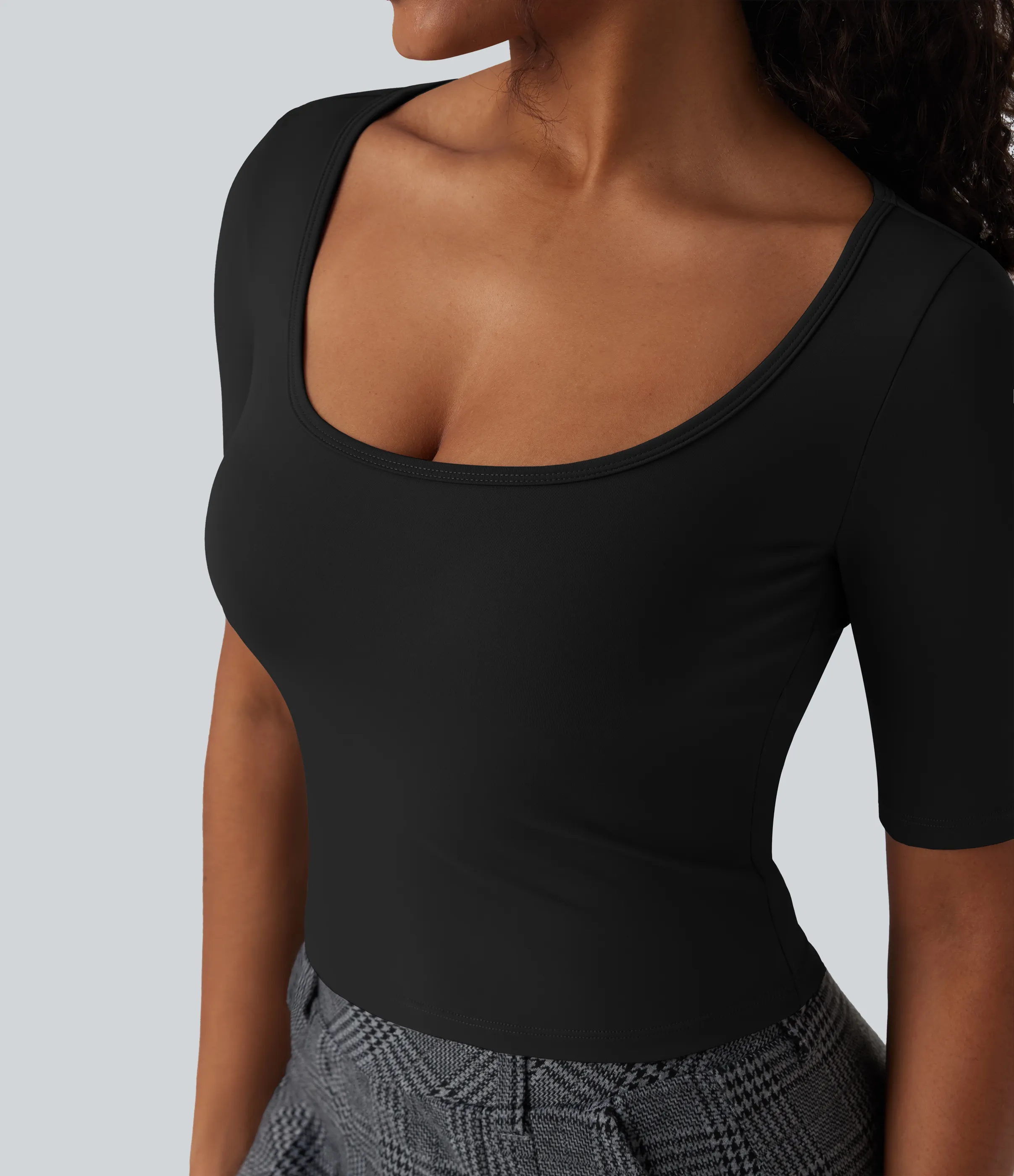 Halara Camiseta de oficina SoftlyZero™ de manga corta con cuello redondo y tacto fresco - Black - S sold by Halara product image thumbnail 5