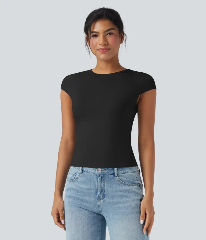 Halara Camiseta casual de cuello redondo y manga corta - Black - XL sold by Halara