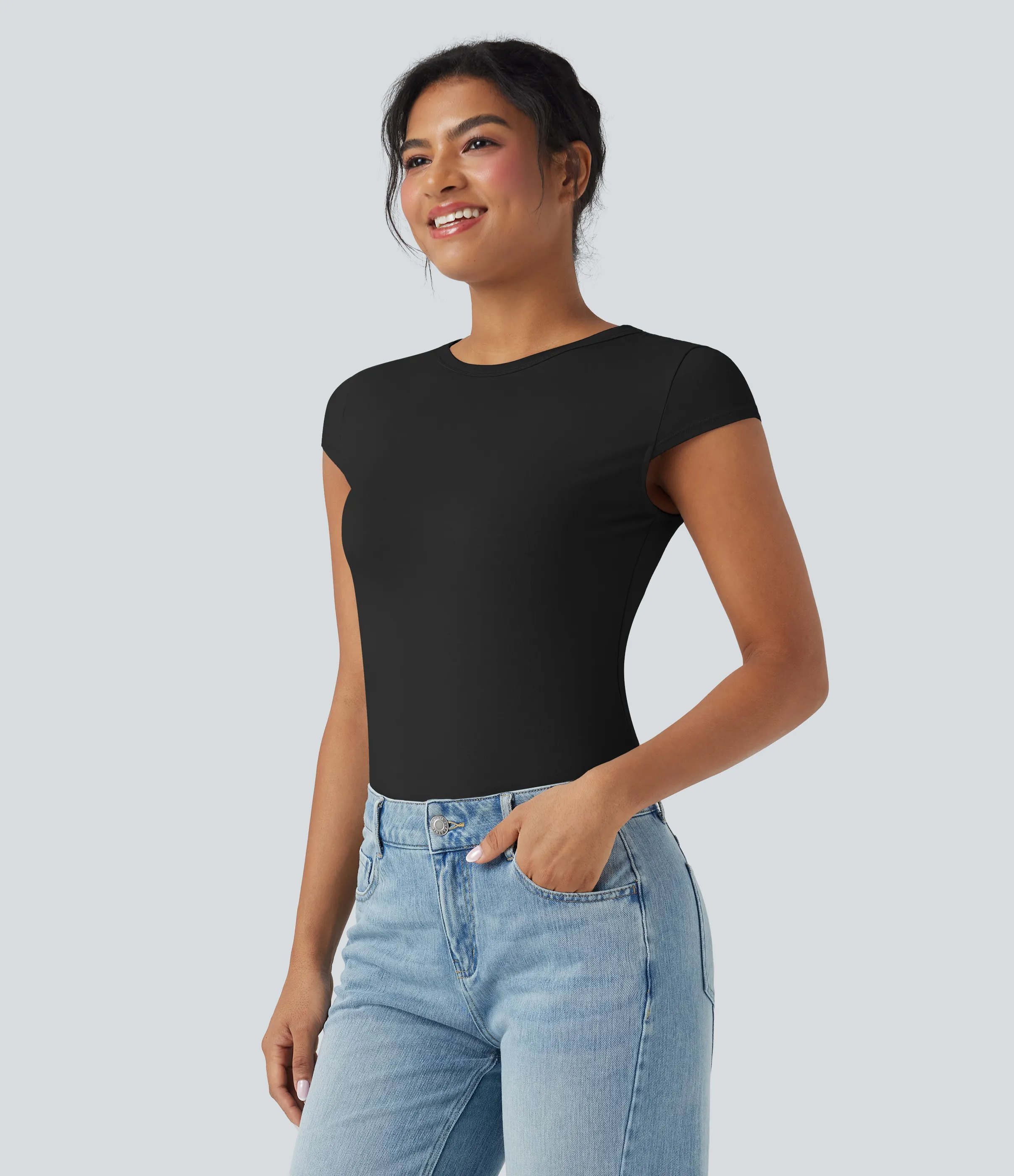 Halara Camiseta casual de cuello redondo y manga corta - Black - XL sold by Halara product image thumbnail 4
