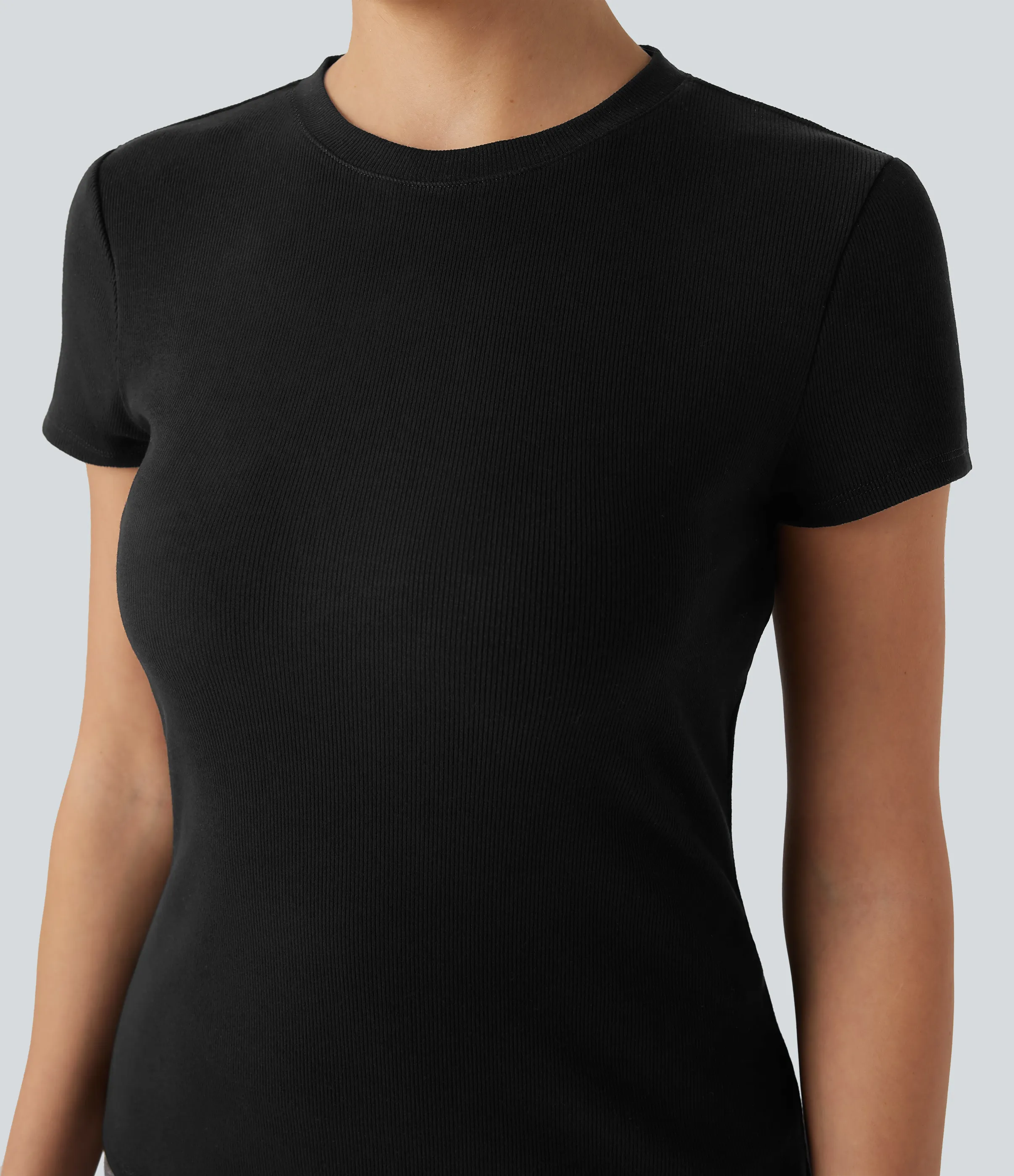 Halara Camiseta casual ajustada de manga corta y cuello redondo acanalado - Black - XS sold by Halara product image thumbnail 5