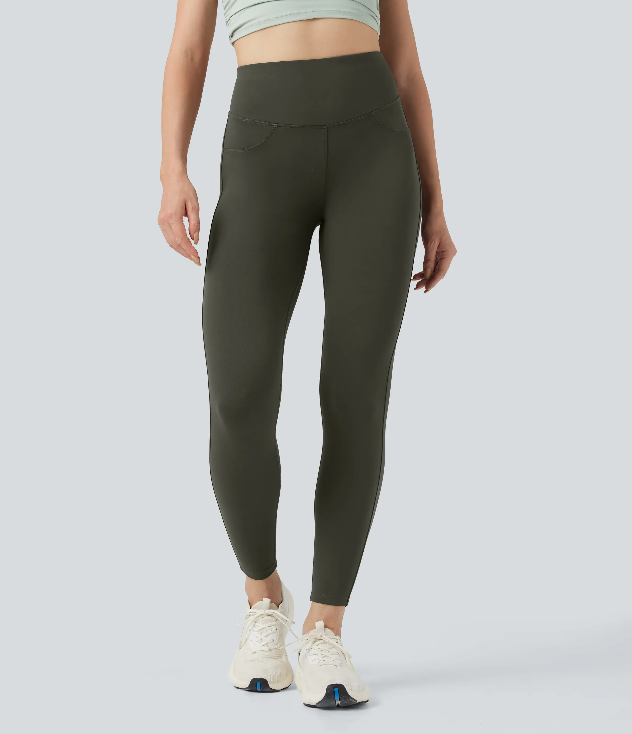 Halara Leggings de yoga de tiro alto y fruncido de 7/8 con bolsillos - Forest Night - L(7/8) sold by Halara product image thumbnail 3