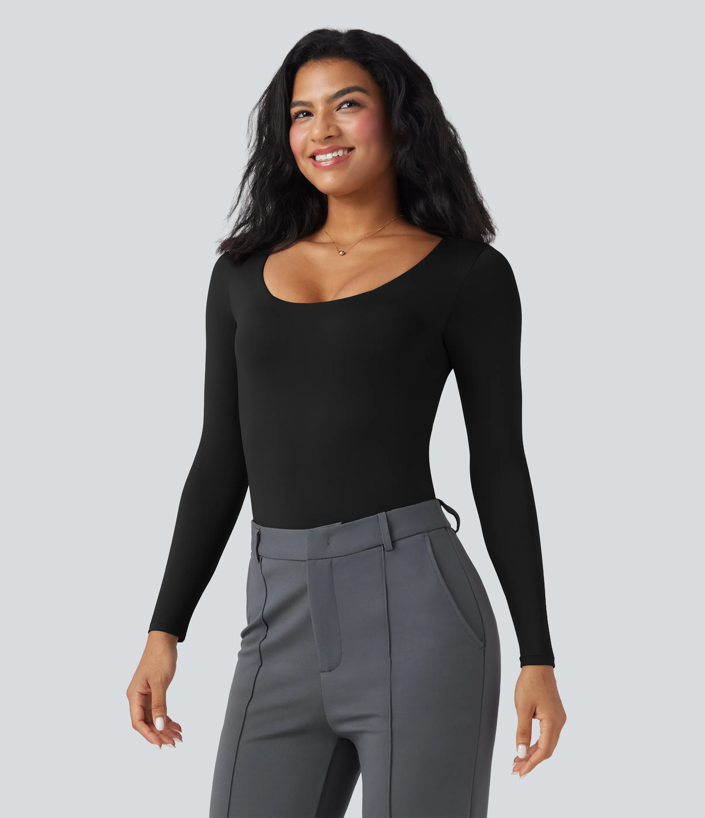 Halara Body de oficina de manga larga con cuello en U - Black - L sold by Halara product image thumbnail 2