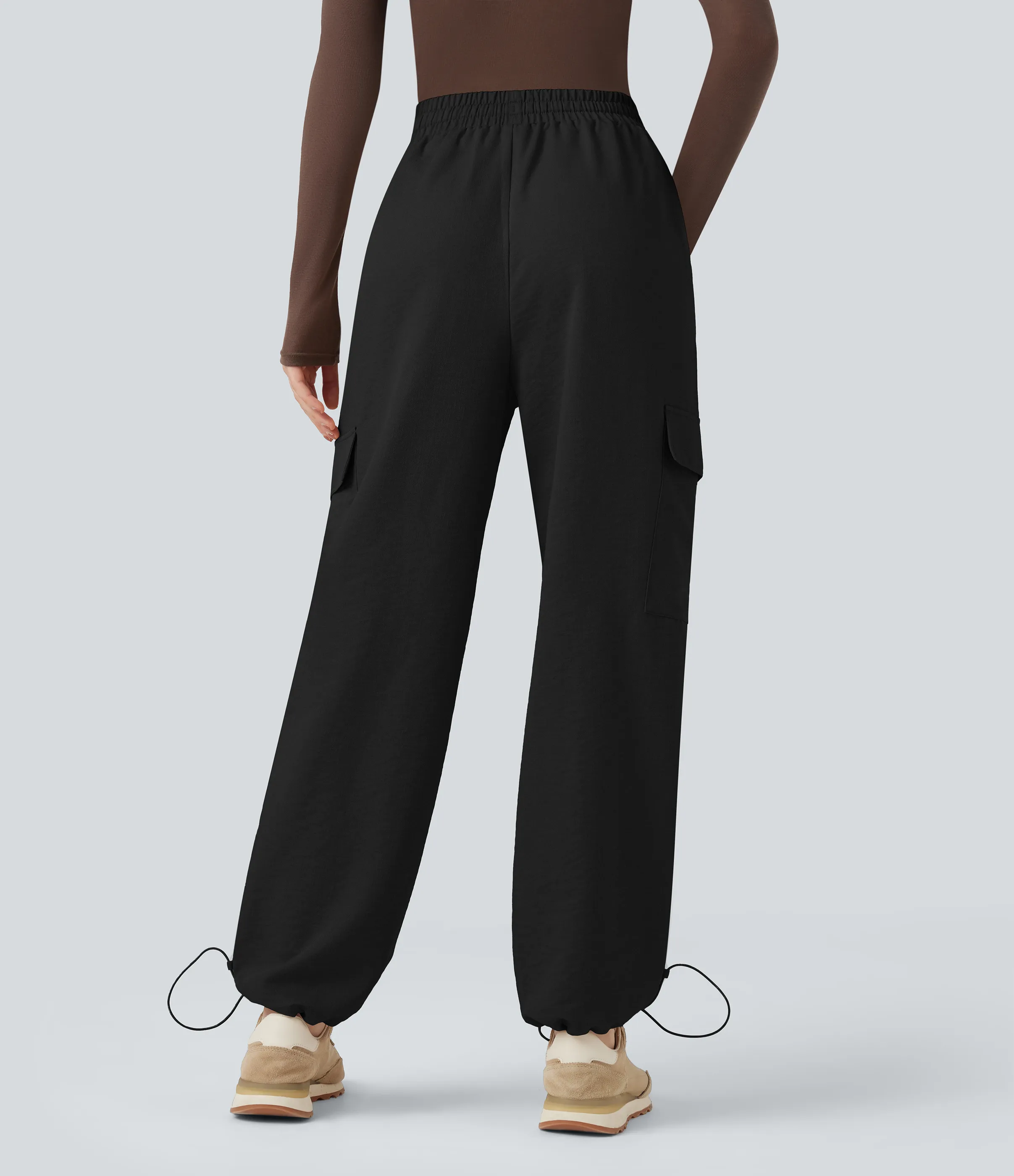 Halara Pantalones casuales anchos de lino con tiro medio resistente arrugas con cordón y bolsillos - Black - S(regular) sold by Halara product image thumbnail 4