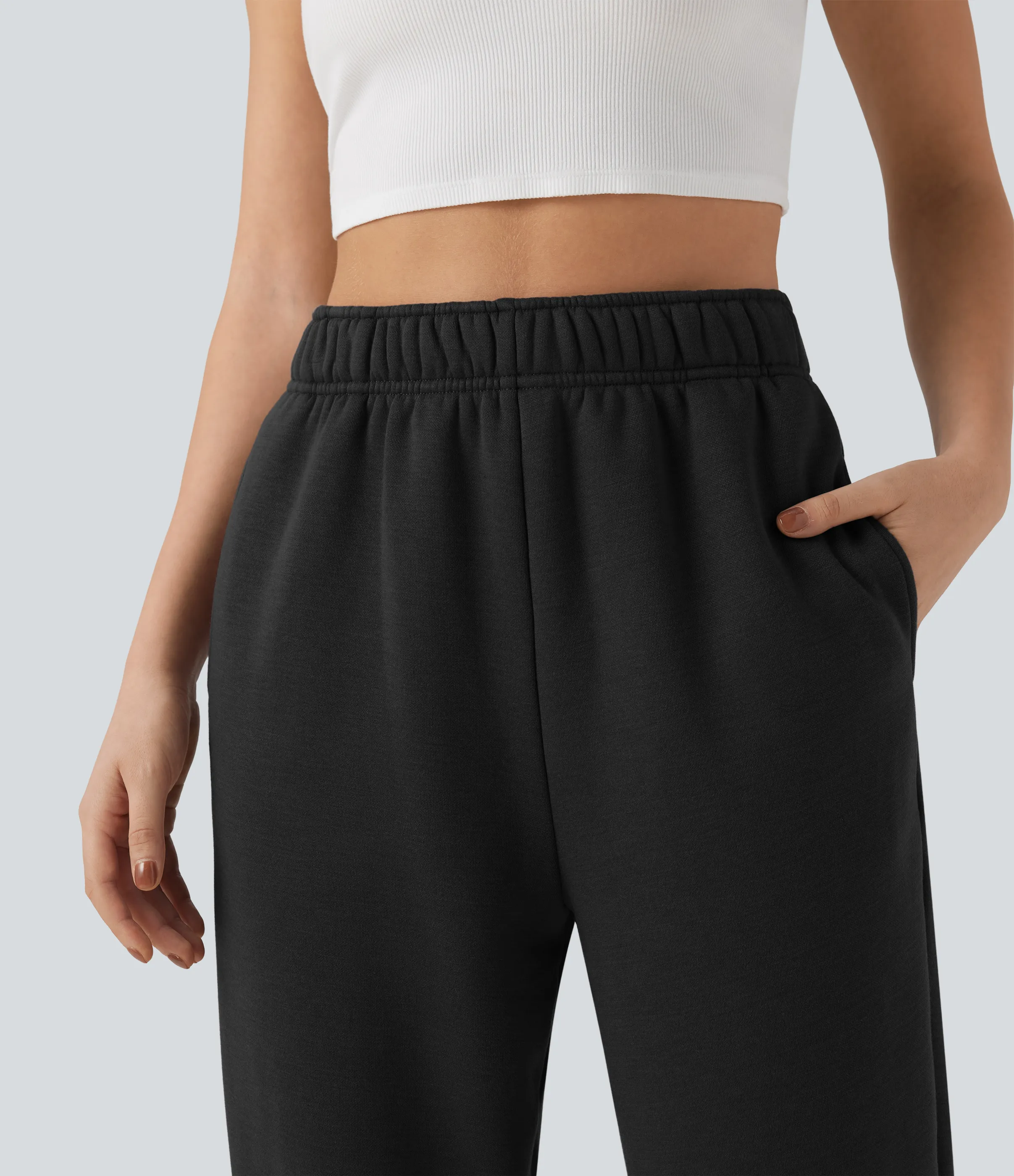 Halara Joggers casuales de polar con tiro alto y cordón interior con bolsillos - Black - XS(regular) sold by Halara product image thumbnail 5