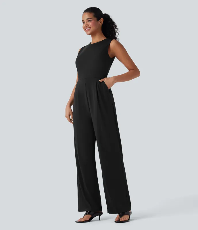 Halara Jumpsuit de oficina sin mangas con cremallera y bolsillos - Black - XS(regular) sold by Halara