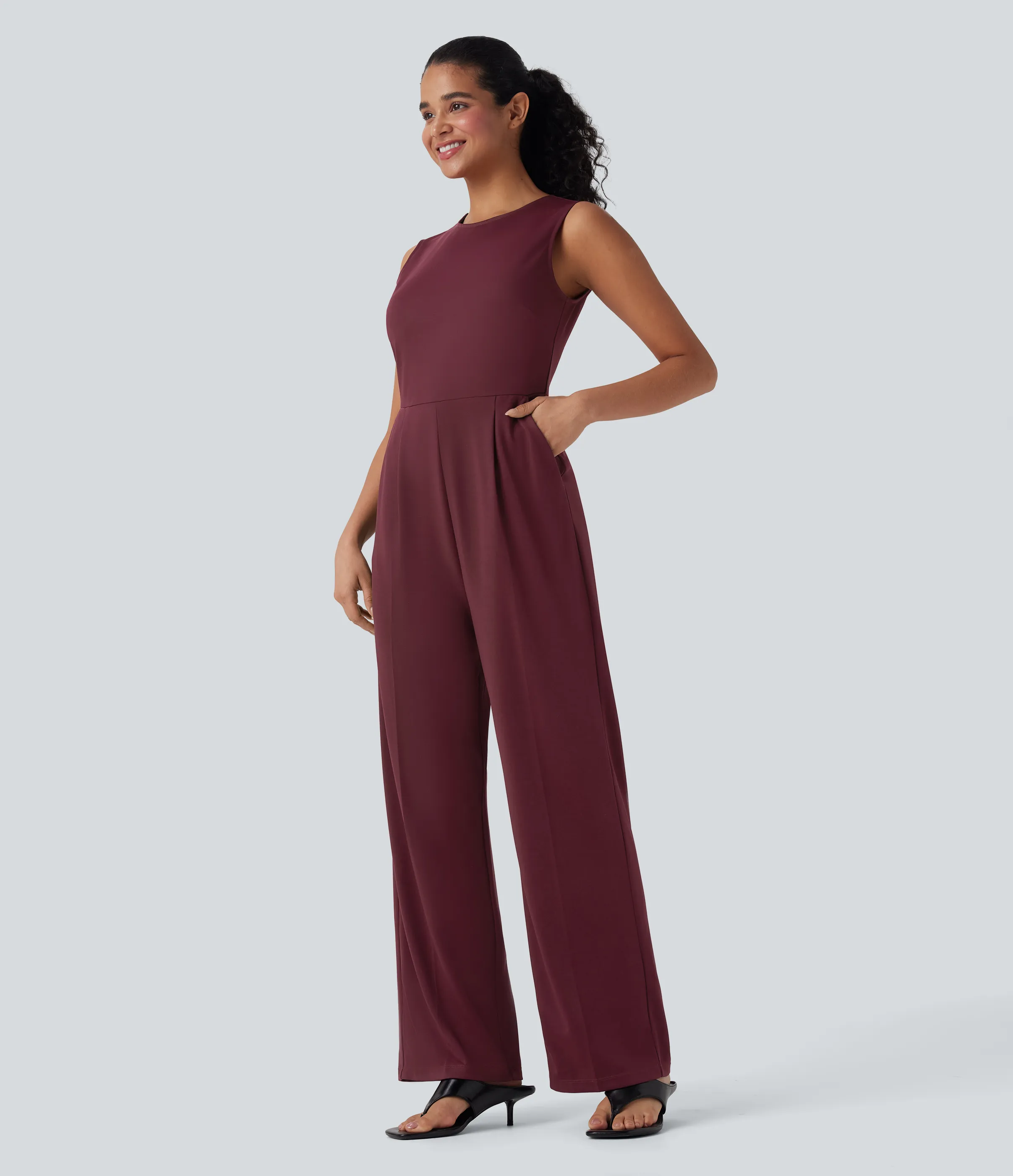 Halara Jumpsuit de oficina sin mangas con cremallera y bolsillos - Zinfandel - L(regular) sold by Halara product image thumbnail 2