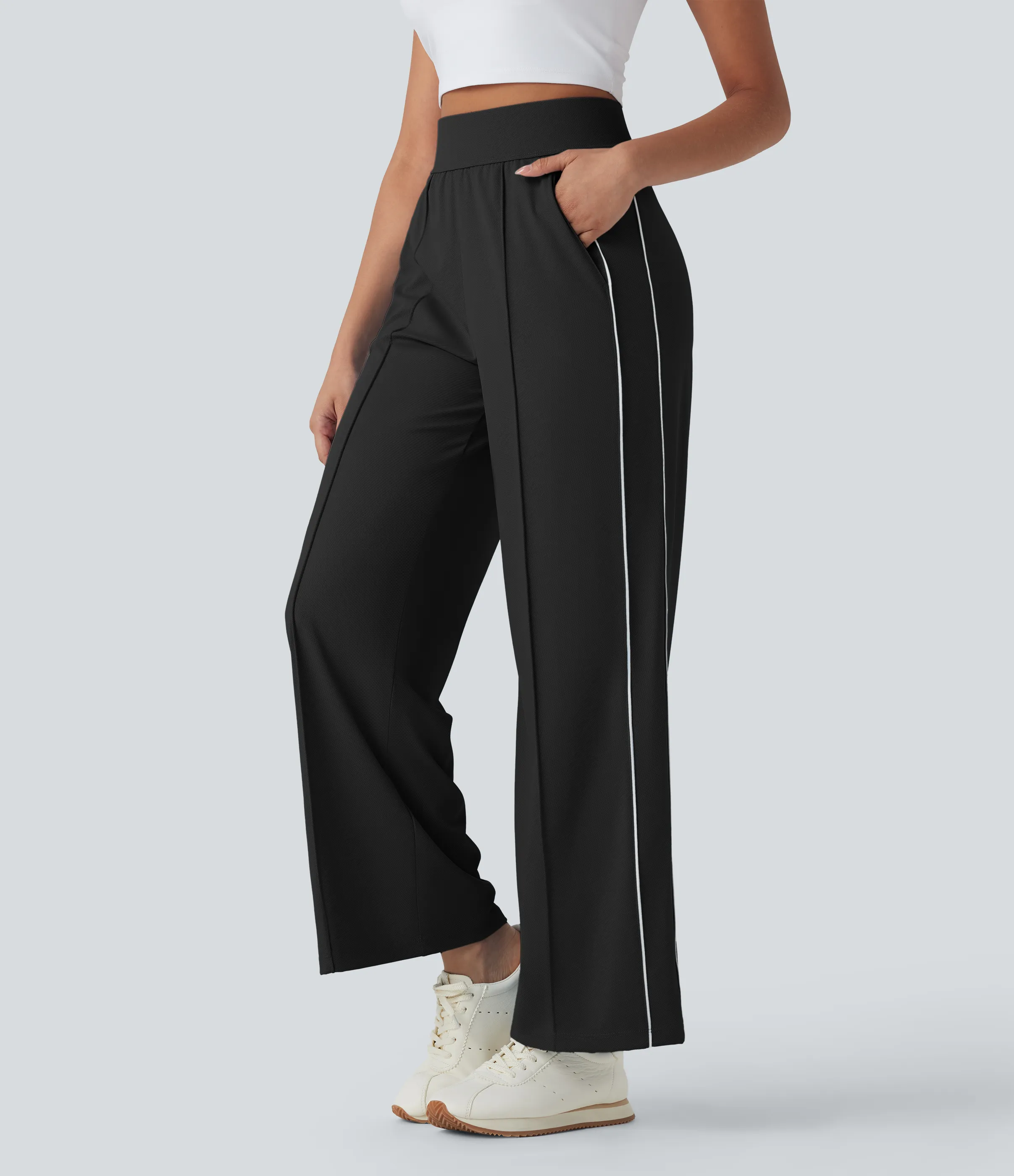 Halara Pantalones de entrenamiento rectos de tiro alto y secado rápido con bolsillos - UPF 40+ - Black - XL(regular) sold by Halara product image thumbnail 4