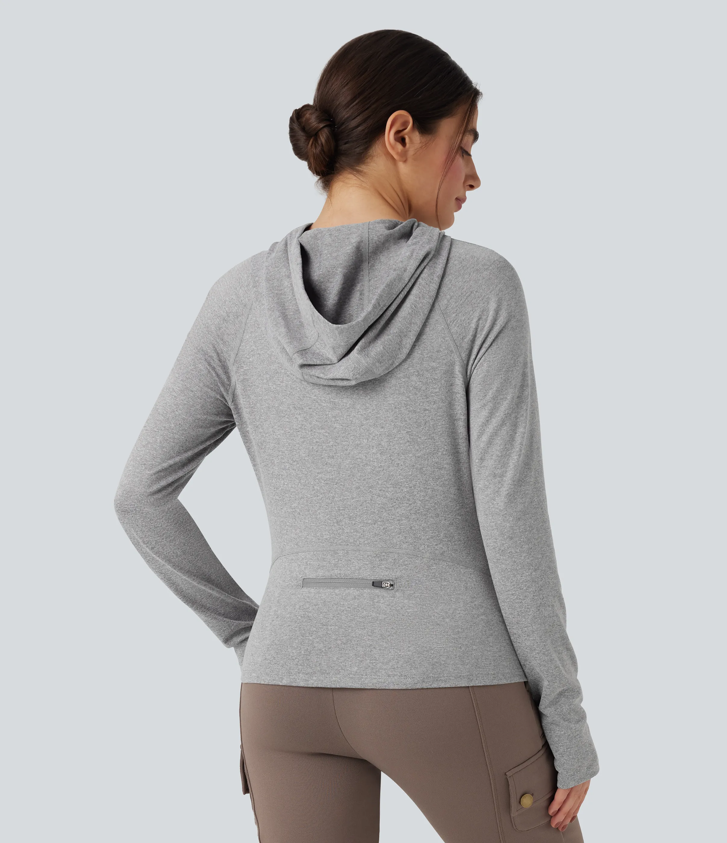 Halara Sudadera deportiva para senderismo con capucha de manga larga con cordón ajustable agujero para el pulgar y bolsillo - Fog Gray - S sold by Halara product image thumbnail 3