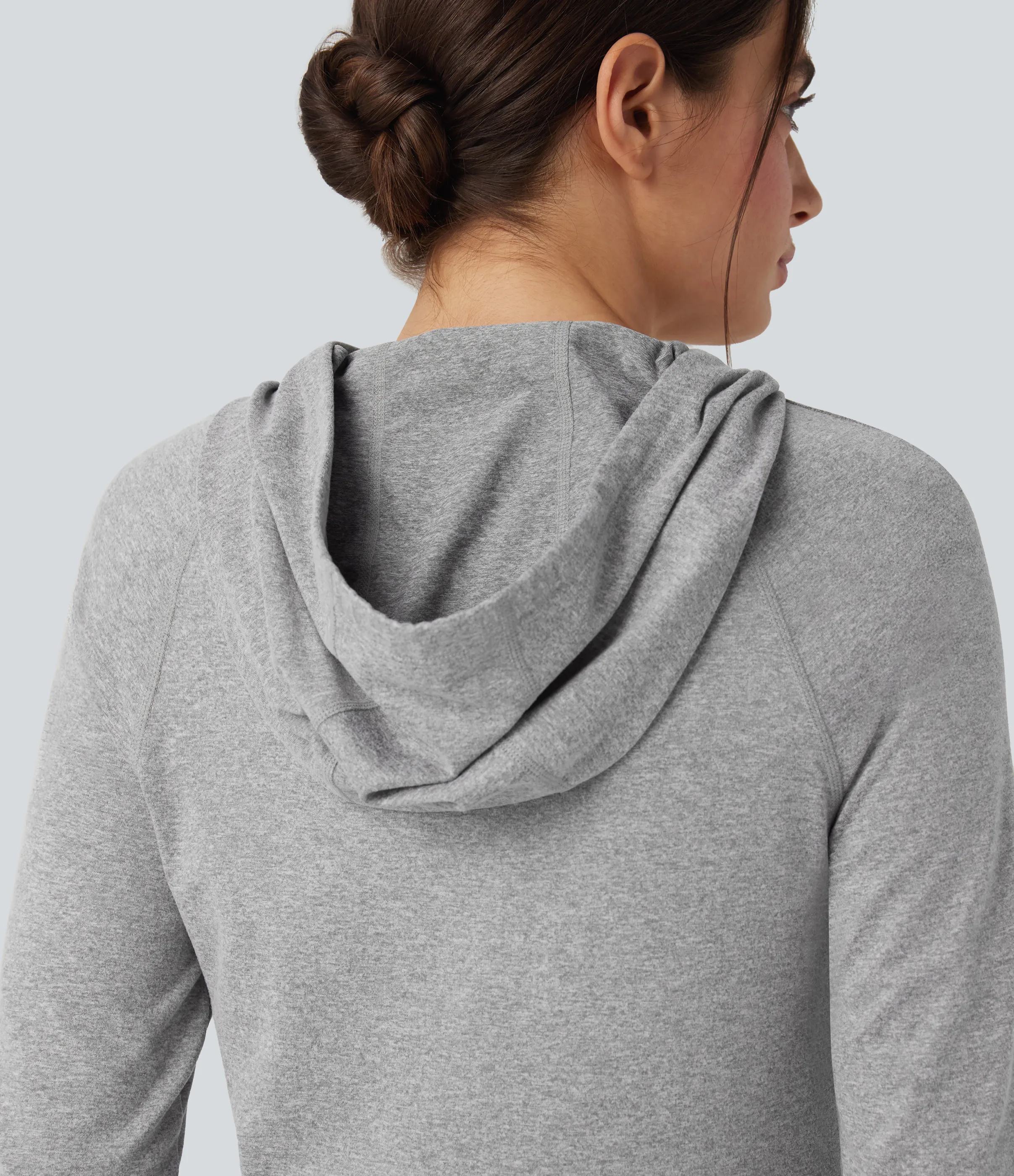 Halara Sudadera deportiva para senderismo con capucha de manga larga con cordón ajustable agujero para el pulgar y bolsillo - Fog Gray - S sold by Halara product image thumbnail 5