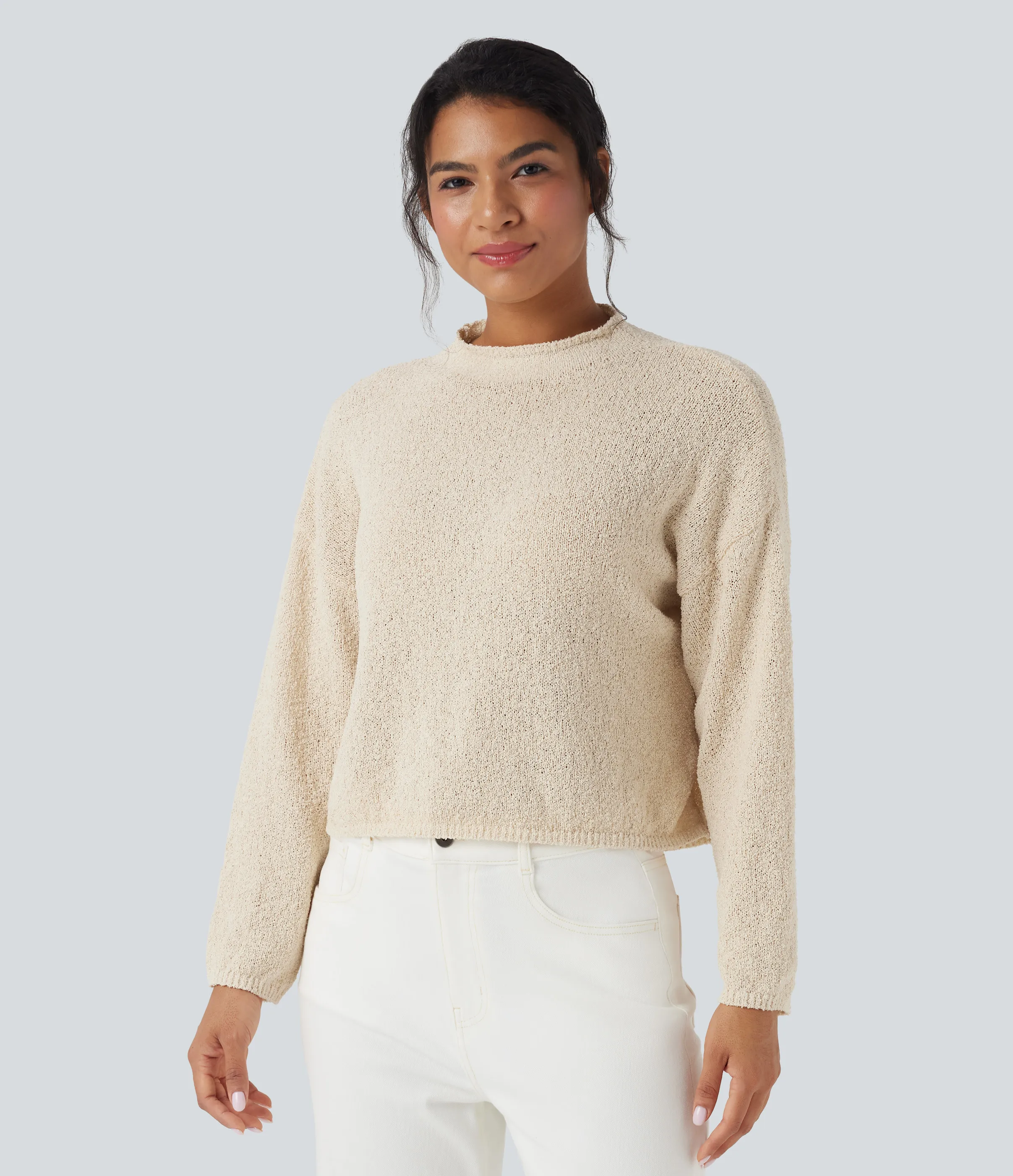 Halara Suéter casual de manga larga con cuello alto - Arctic Wolf - L sold by Halara product image thumbnail 2