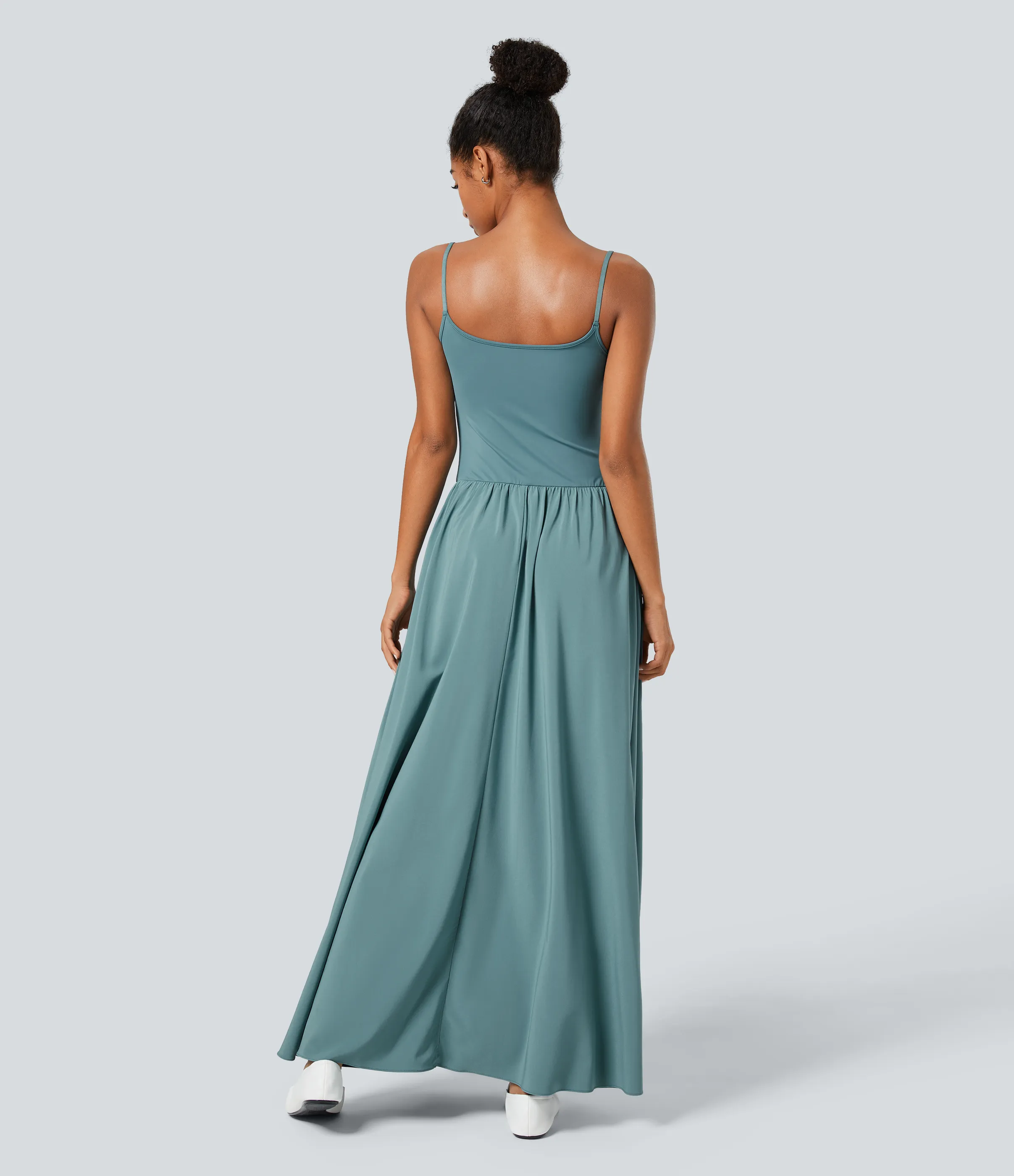 Halara Vestido Breezeful™ lencero secado rápido largo plisado fluido acampanado sin espalda bolsillo lateral - Stone Blue - L sold by Halara product image thumbnail 3