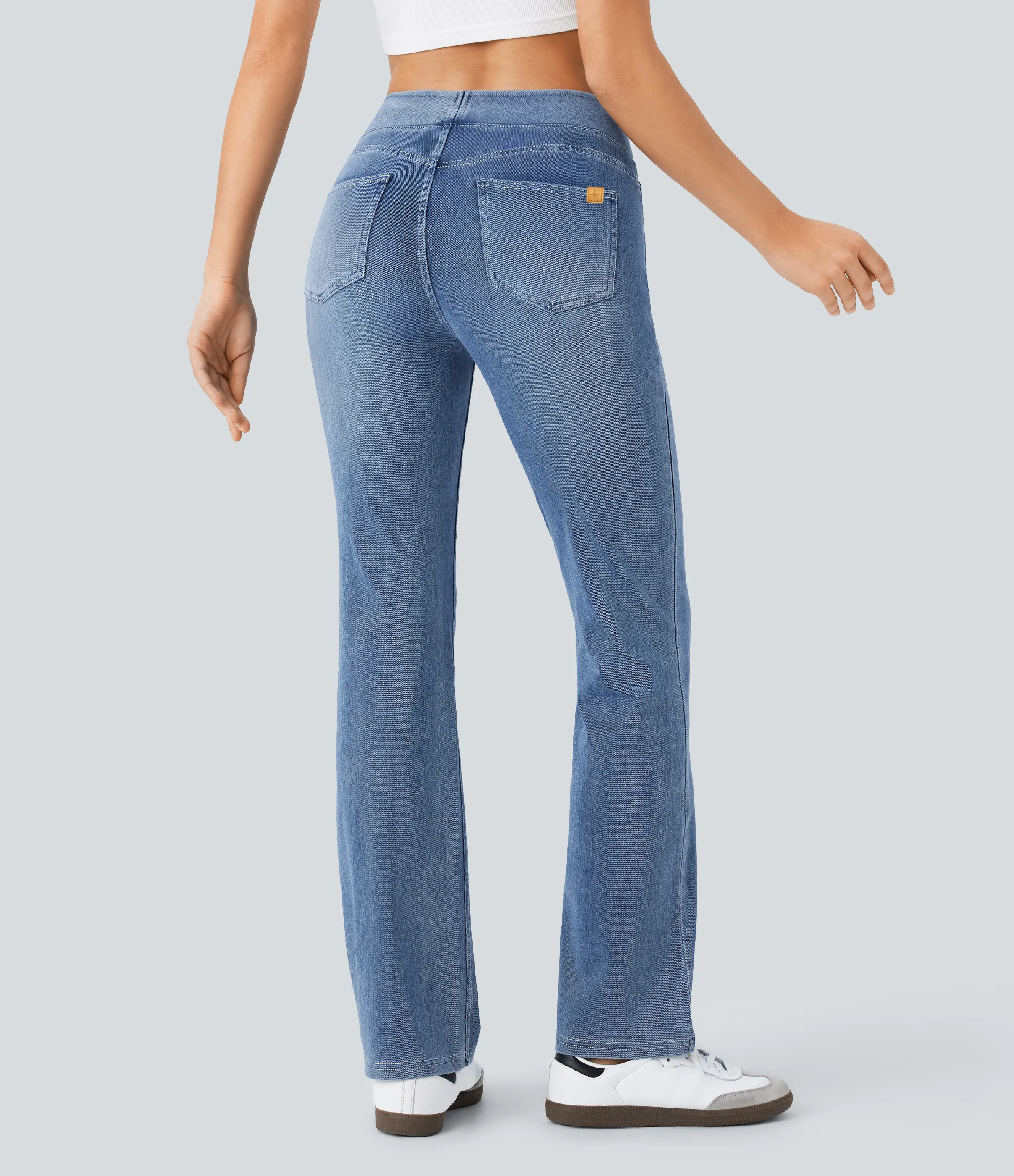 Halara Jeans Halara Flex™ Denim tiro alto lavado elástico múltiple bolsillo corte acampanado - Blue Gray Denim - XL(petite) sold by Halara product image thumbnail 3