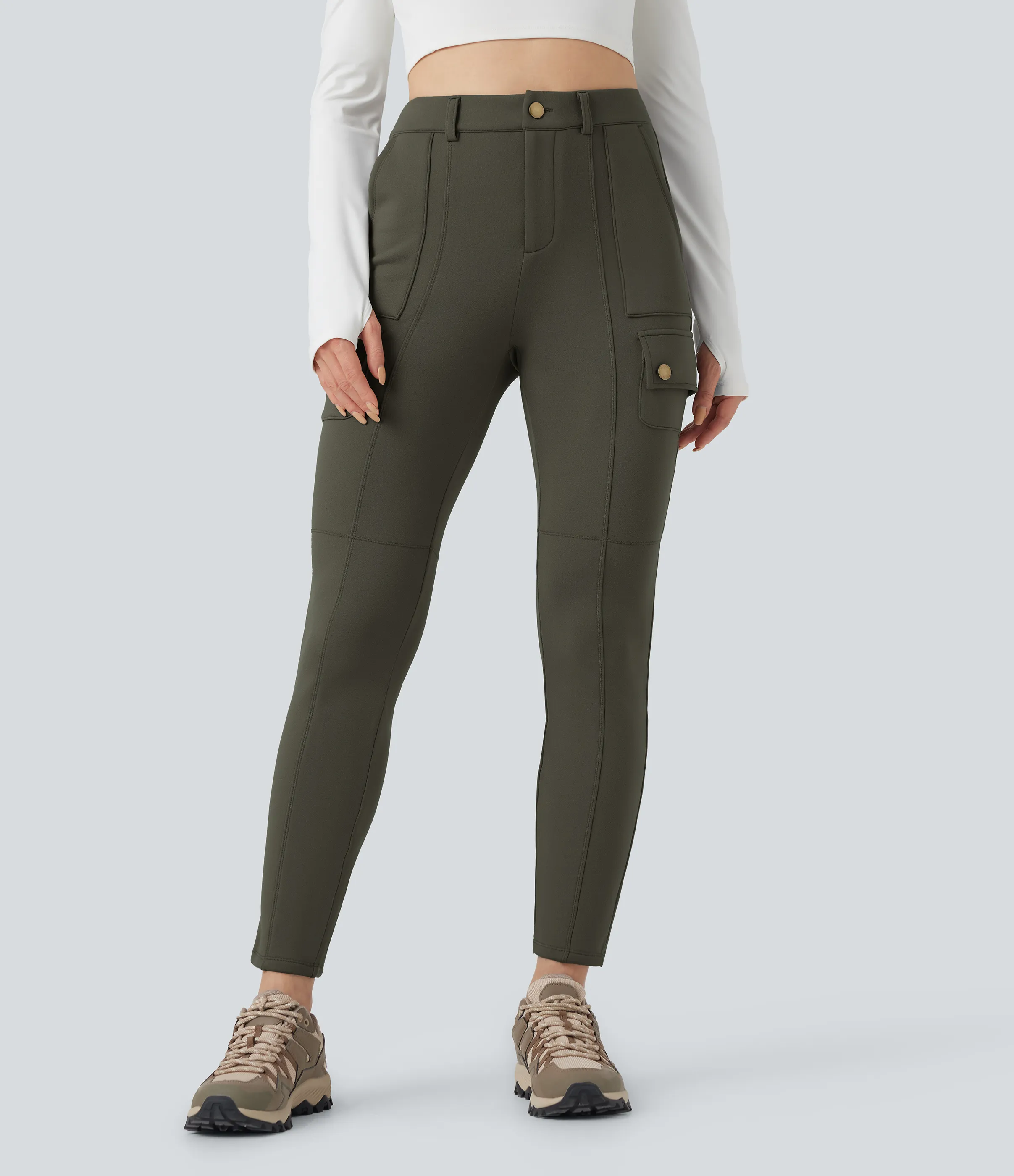 Halara Pantalones cargo de senderismo de polar ajustados de tiro alto con bolsillos - Forest Night - XL(regular) sold by Halara product image thumbnail 4