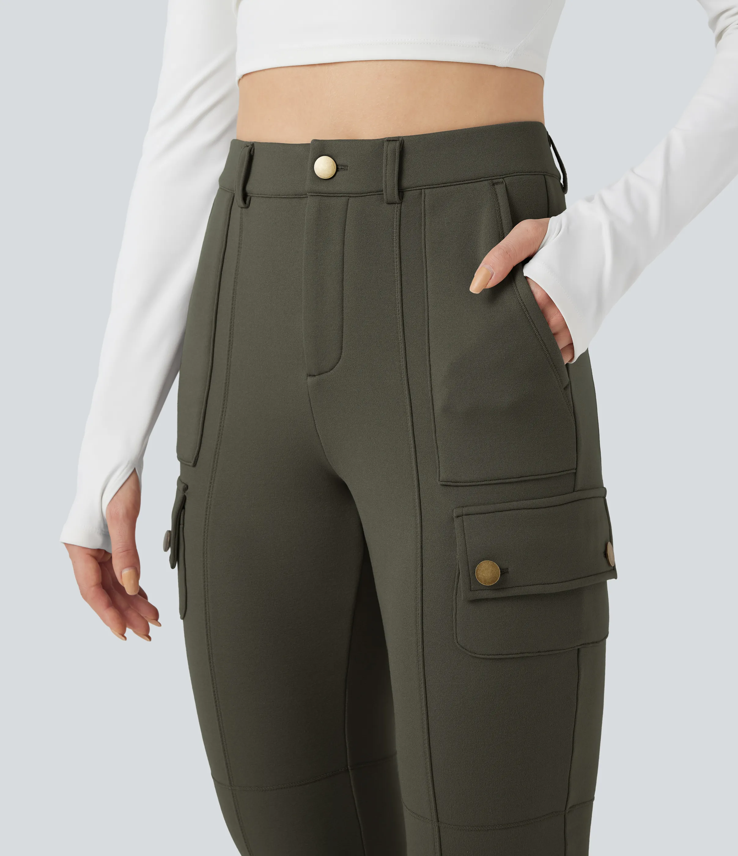 Halara Pantalones cargo de senderismo de polar ajustados de tiro alto con bolsillos - Forest Night - XL(regular) sold by Halara product image thumbnail 5