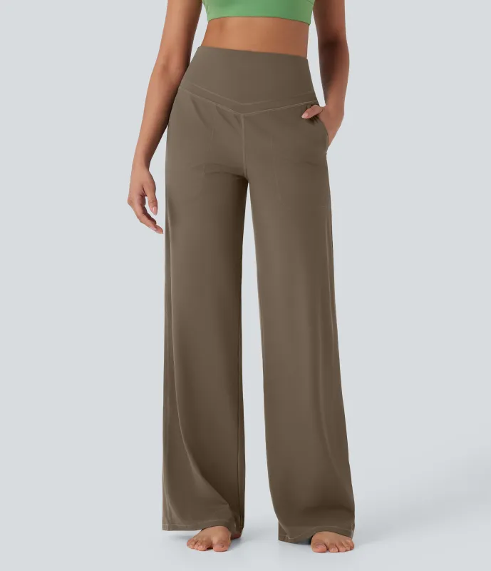 Halara Pantalones de yoga Halara UltraSculpt™ moldeadores de tiro alto con control de abdomen y pierna recta con bolsillos - Dawn Brown - S(regular) made by Halara