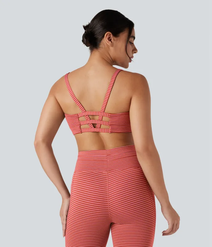 Halara Brasier deportivo de yoga de sujeción baja con escote en U y abertura en copas A-C - Sunset Coral - XS sold by Halara