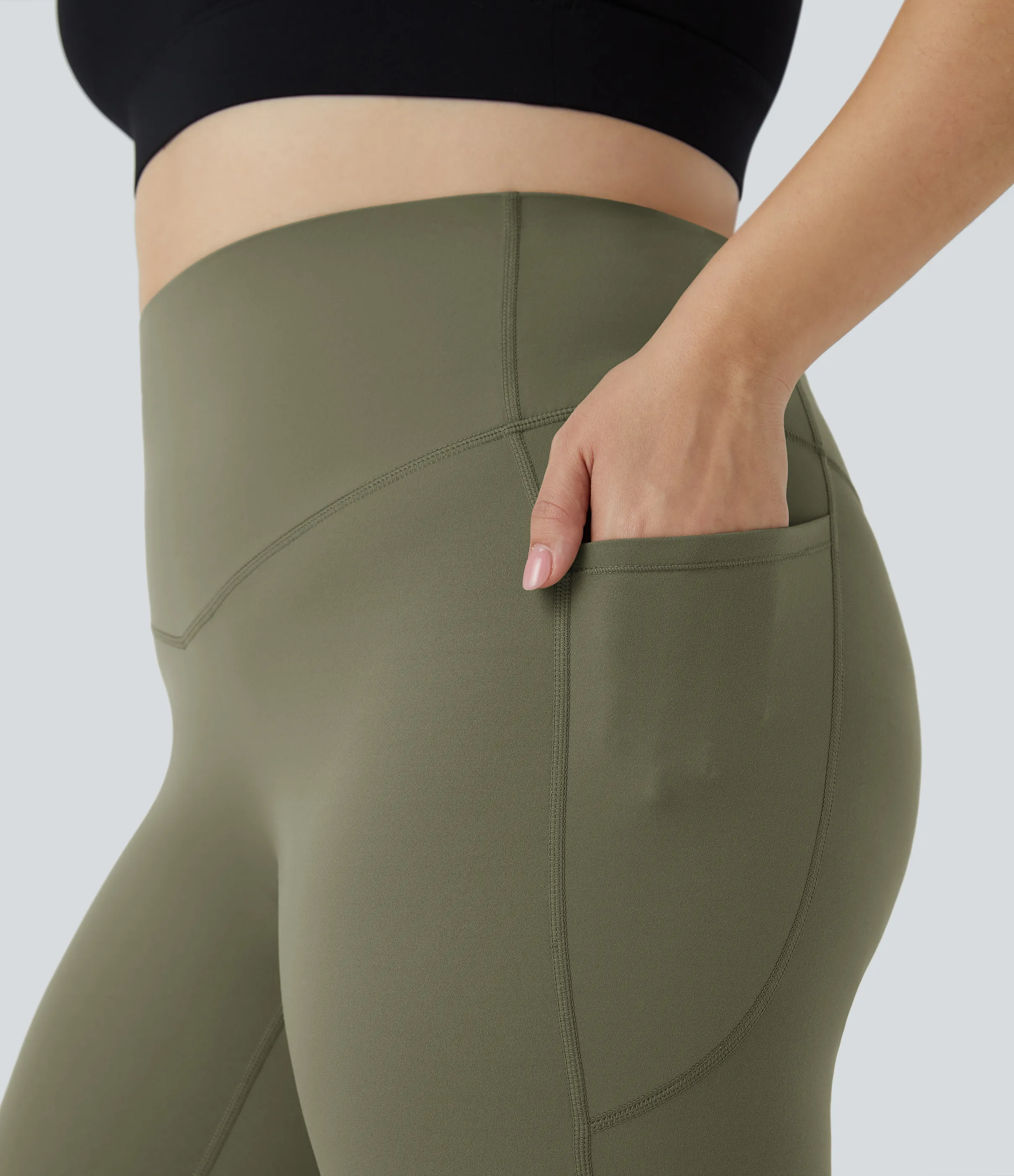 Halara Leggings SoCinched talla grande entrenamiento bolsillo lateral moldeador abdomen tiro alto - Grass Grey Green - 3X(7/8) sold by Halara product image thumbnail 5
