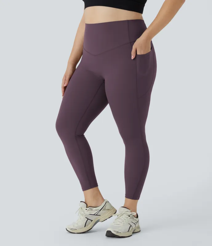Halara Leggings SoCinched talla grande entrenamiento bolsillo lateral moldeador abdomen tiro alto - Night's Purple - 3X(7/8) sold by Halara
