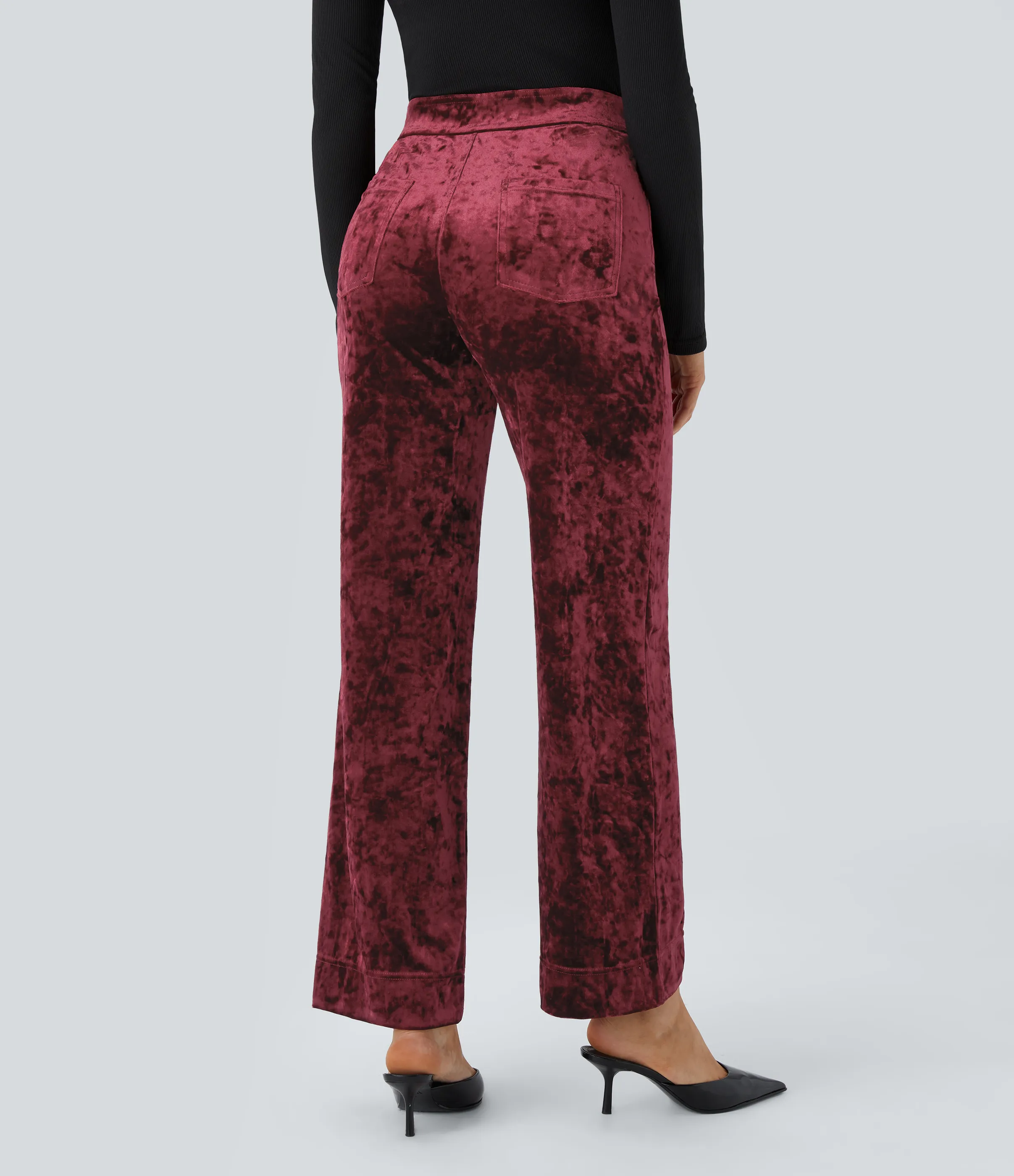 Halara Pantalón terciopelo botón tiro alto bolsillo múltiple - Burgundy - L(petite) sold by Halara product image thumbnail 4