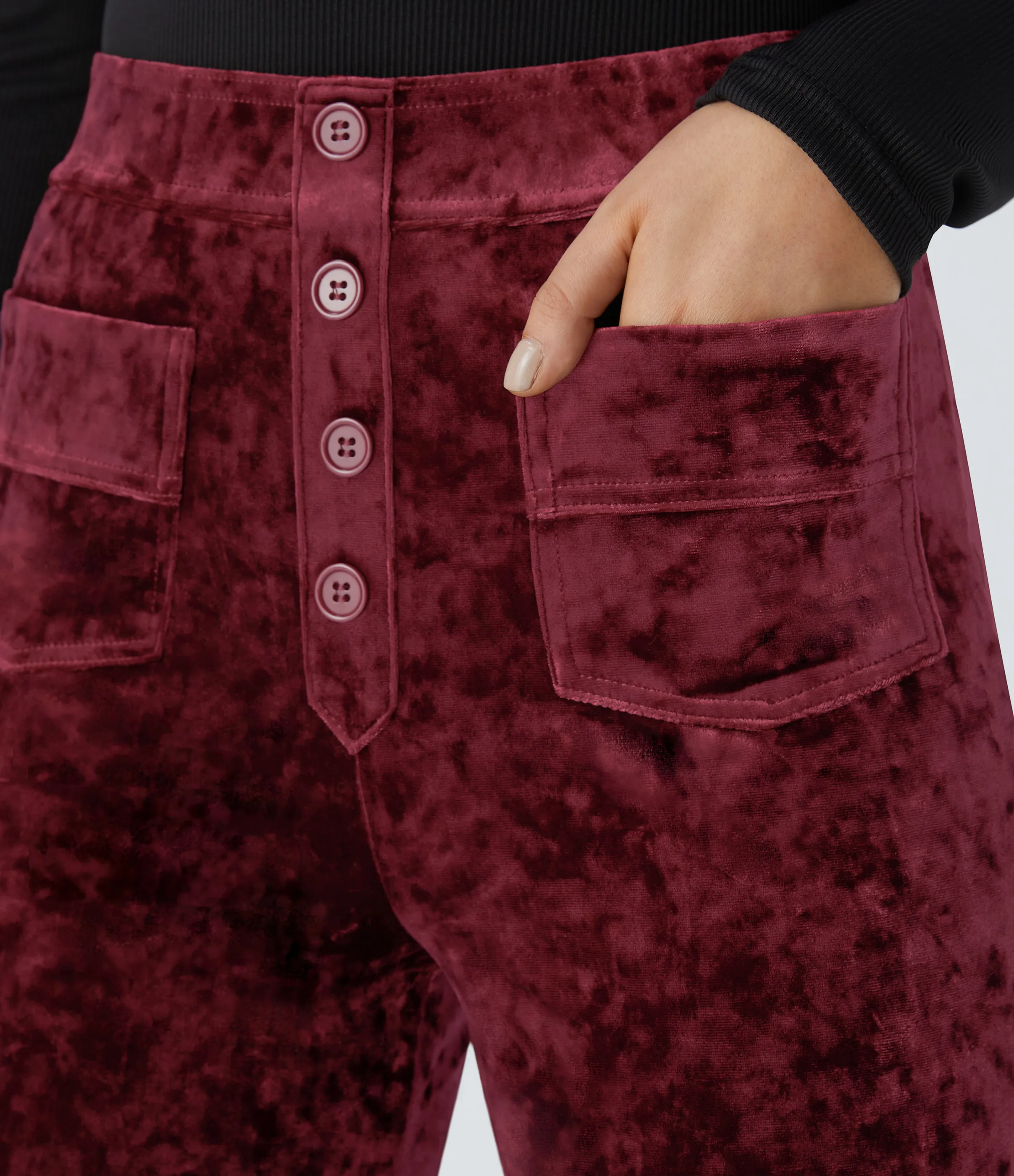 Halara Pantalón terciopelo botón tiro alto bolsillo múltiple - Burgundy - L(petite) sold by Halara product image thumbnail 5