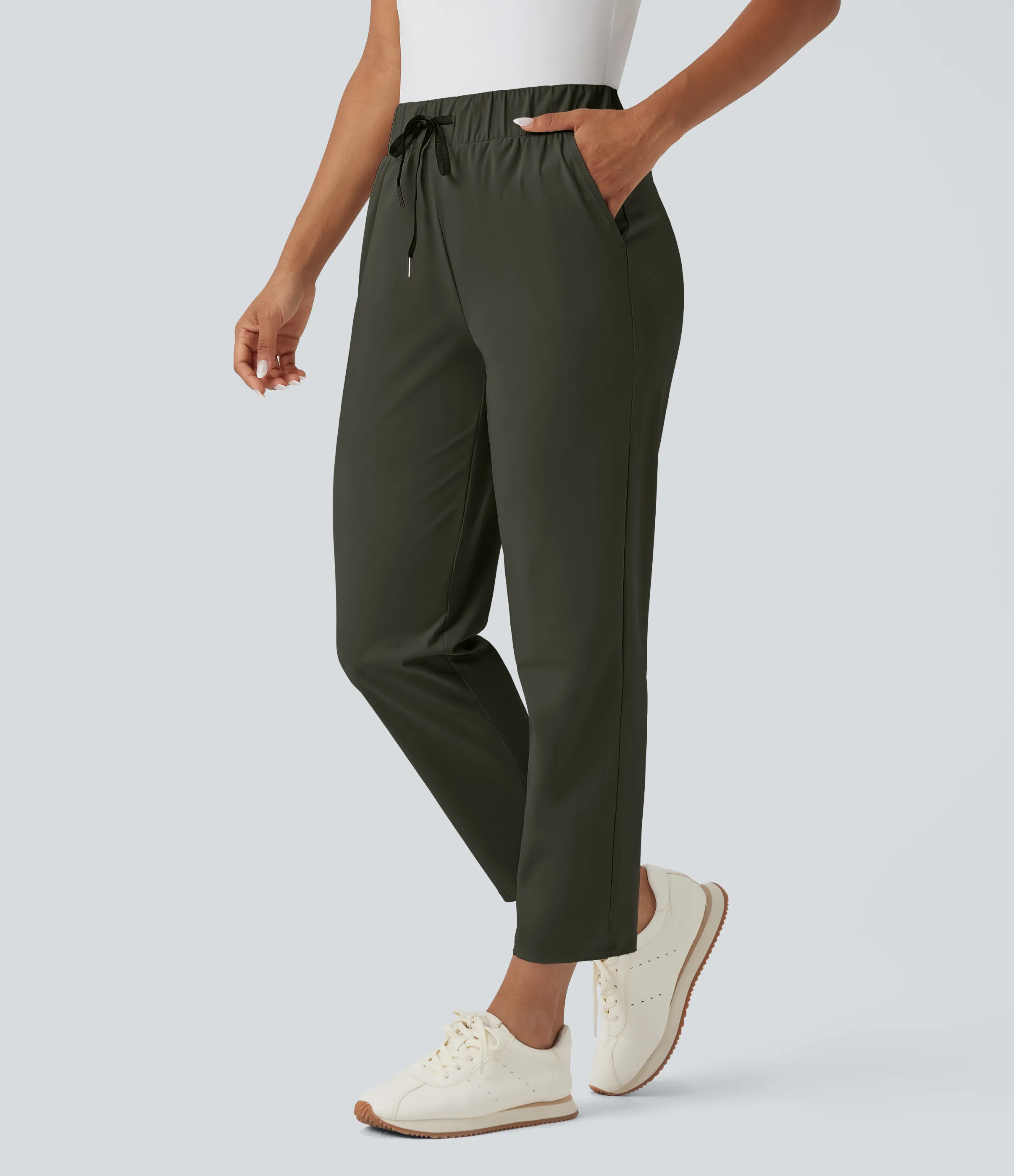 Halara Pantalones de golf ajustados con secado rápido de tiro alto con bolsillos, cordón y bolsillo para tee de golf - Forest Night - XL(regular) sold by Halara