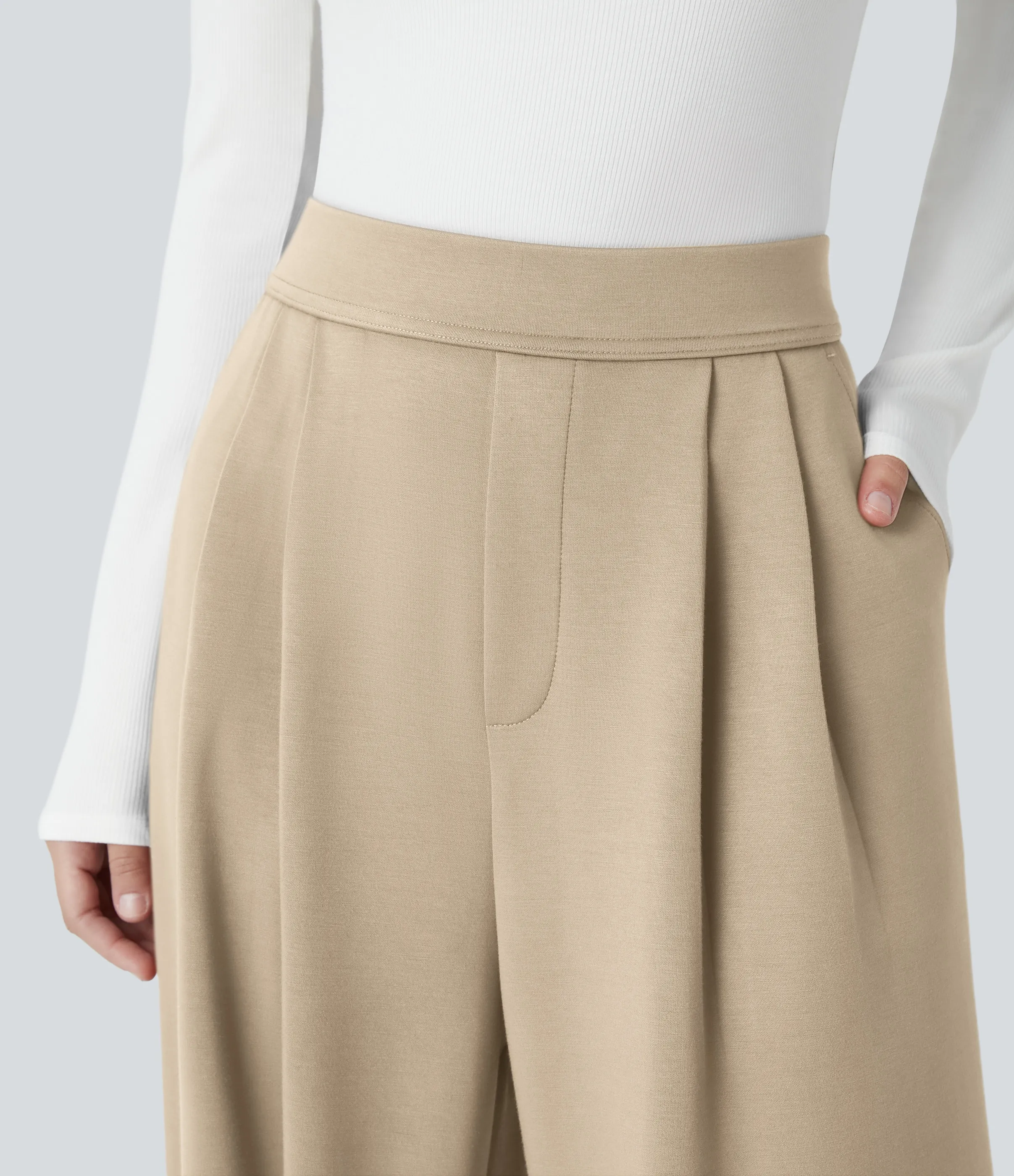 Halara Pantalón oficina tiro alto bolsillo lateral pierna ancha - Bleached Sand - M(regular) sold by Halara product image thumbnail 5