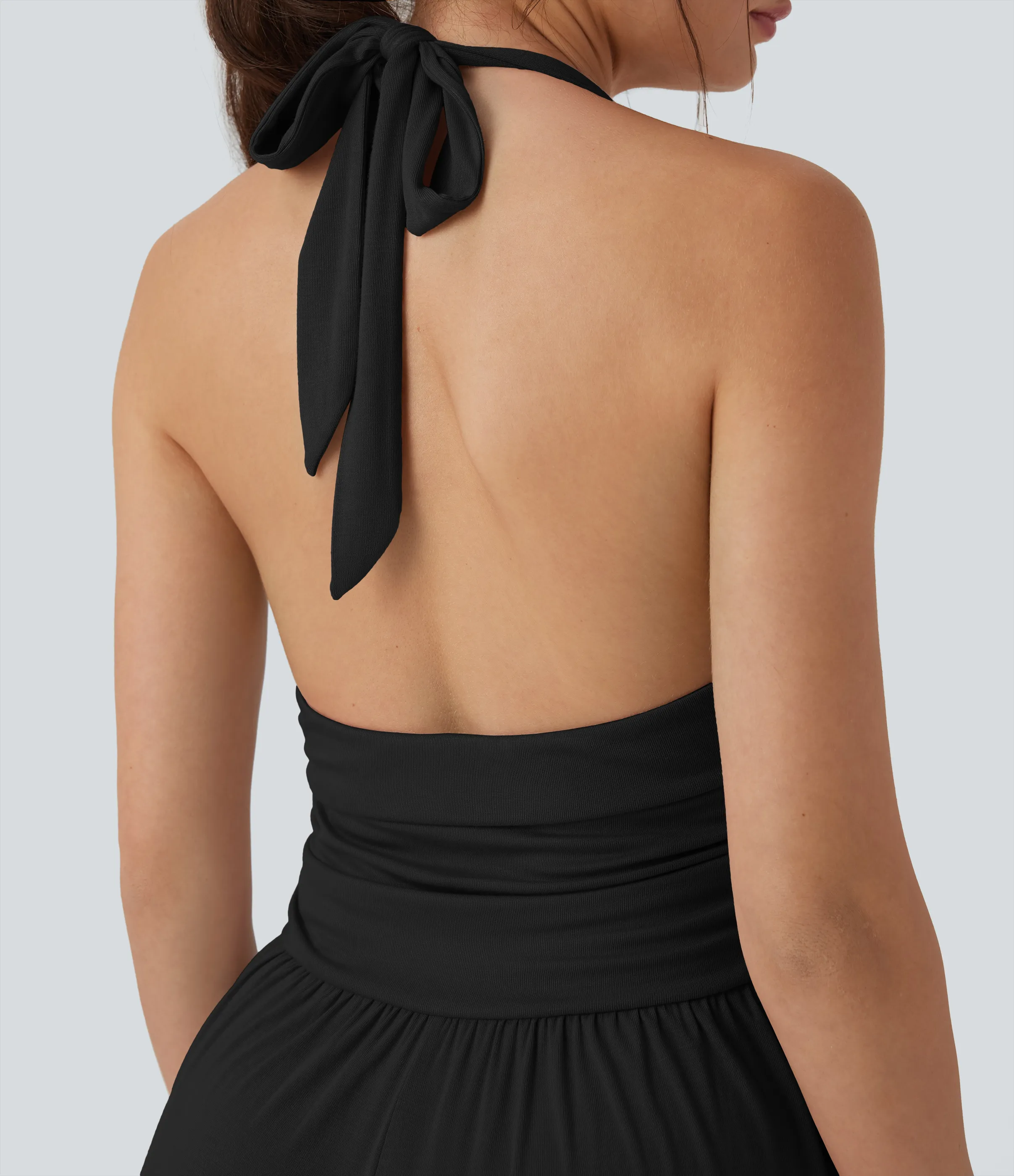 Halara Jumpsuit de resort con cuello halter acanalado, lazo en la espalda, cordón ajustable y bolsillos - Black - M(regular) sold by Halara product image thumbnail 5