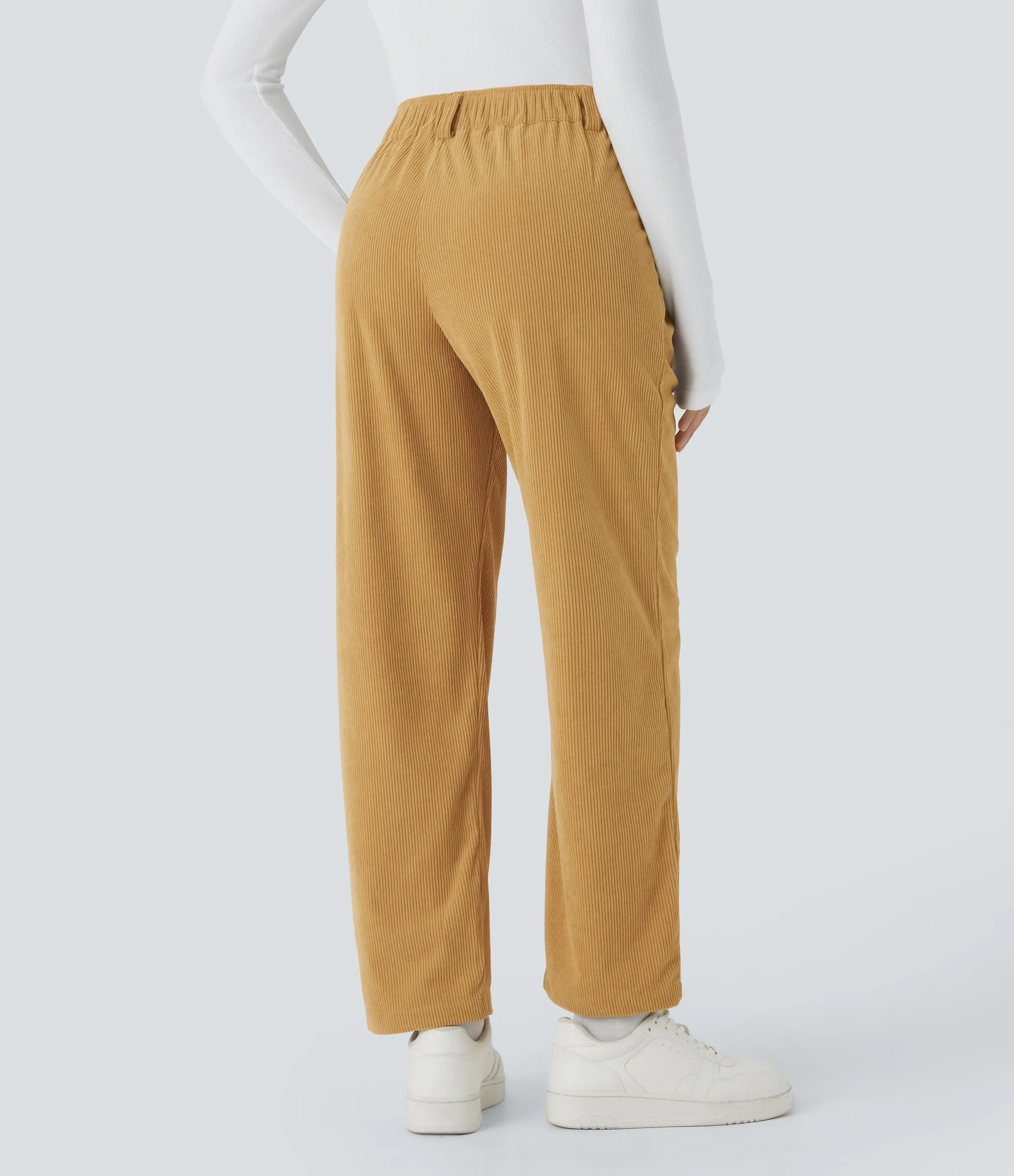 Halara Pantalón pana bolsillo lateral cierre botón tiro medio - Amber Gold - L(petite) sold by Halara product image thumbnail 3