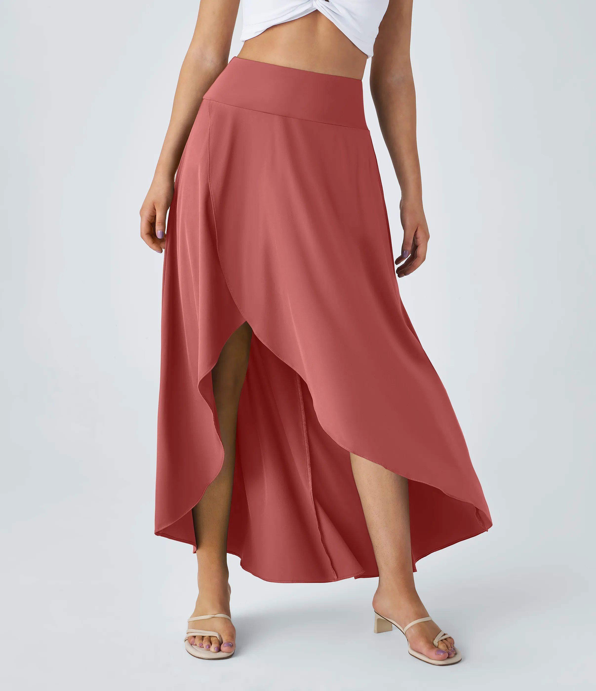 Halara Falda Breezeful™ larga regular tiro alto volante alto bajo 2 en 1 fluida secado rápido - Kapok Red - XL(regular) sold by Halara product image thumbnail 4